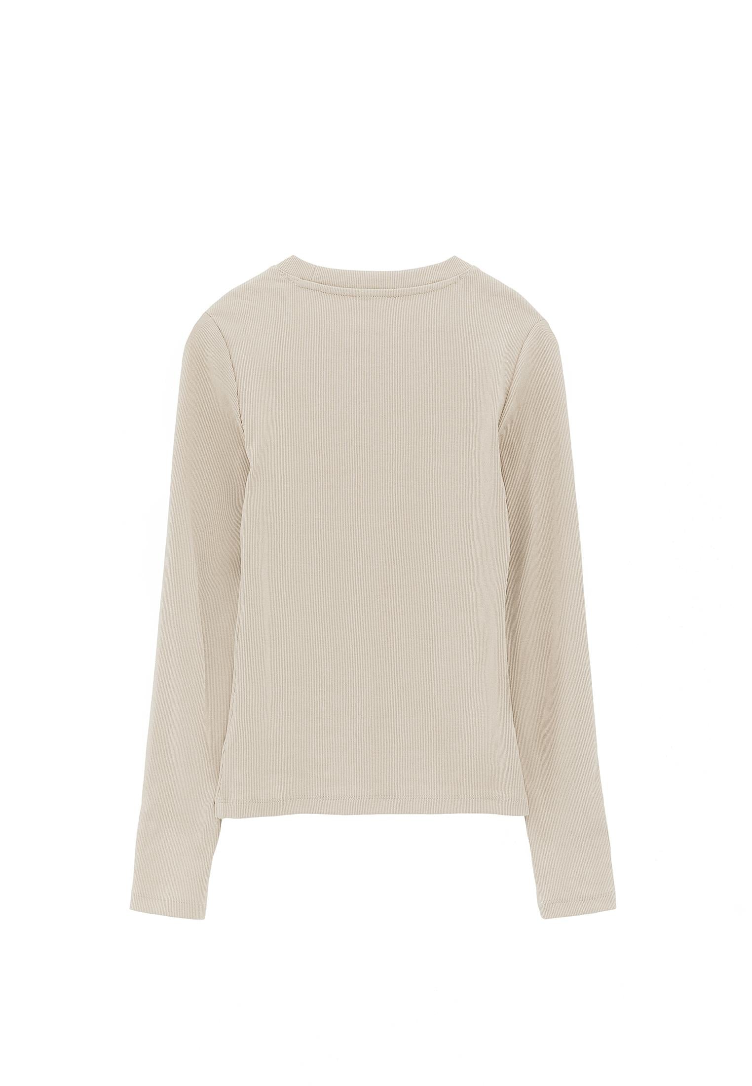Crew Neck Long Sleeve Bodycon T-Shirt - FEATHER GRAY