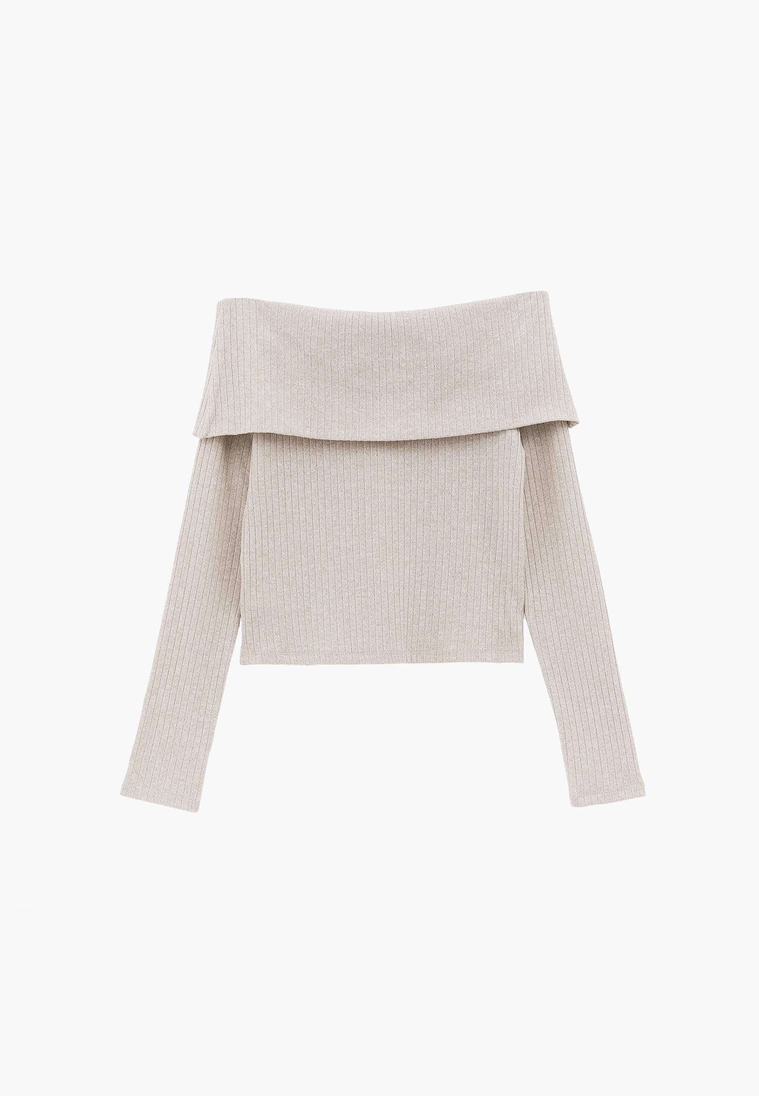Drop Shoulder Long Sleeve Knit Sweater - FEATHER GRAY