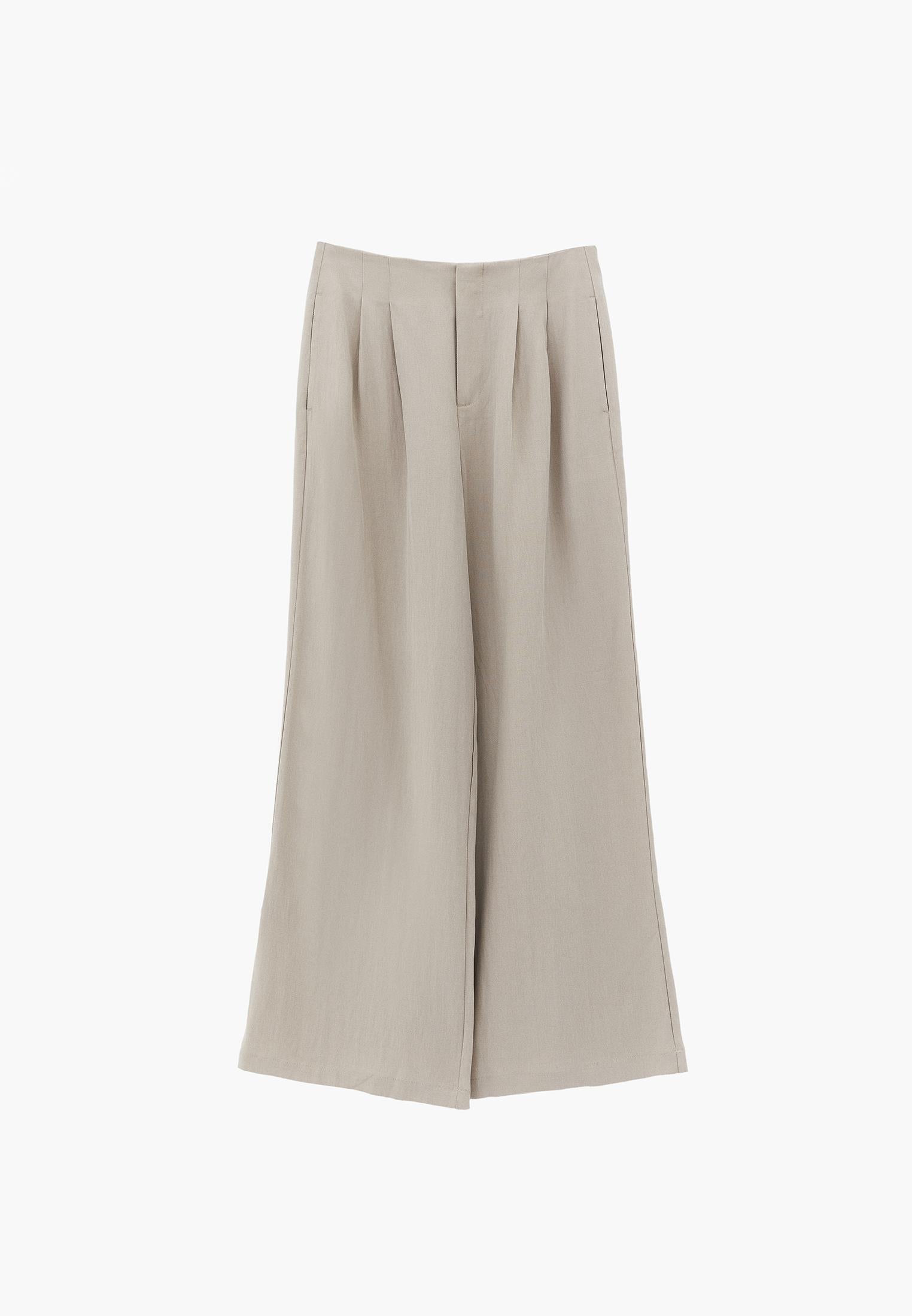 Ultra High Waist Wide Leg Pleated Pants - FEATHER GRAY