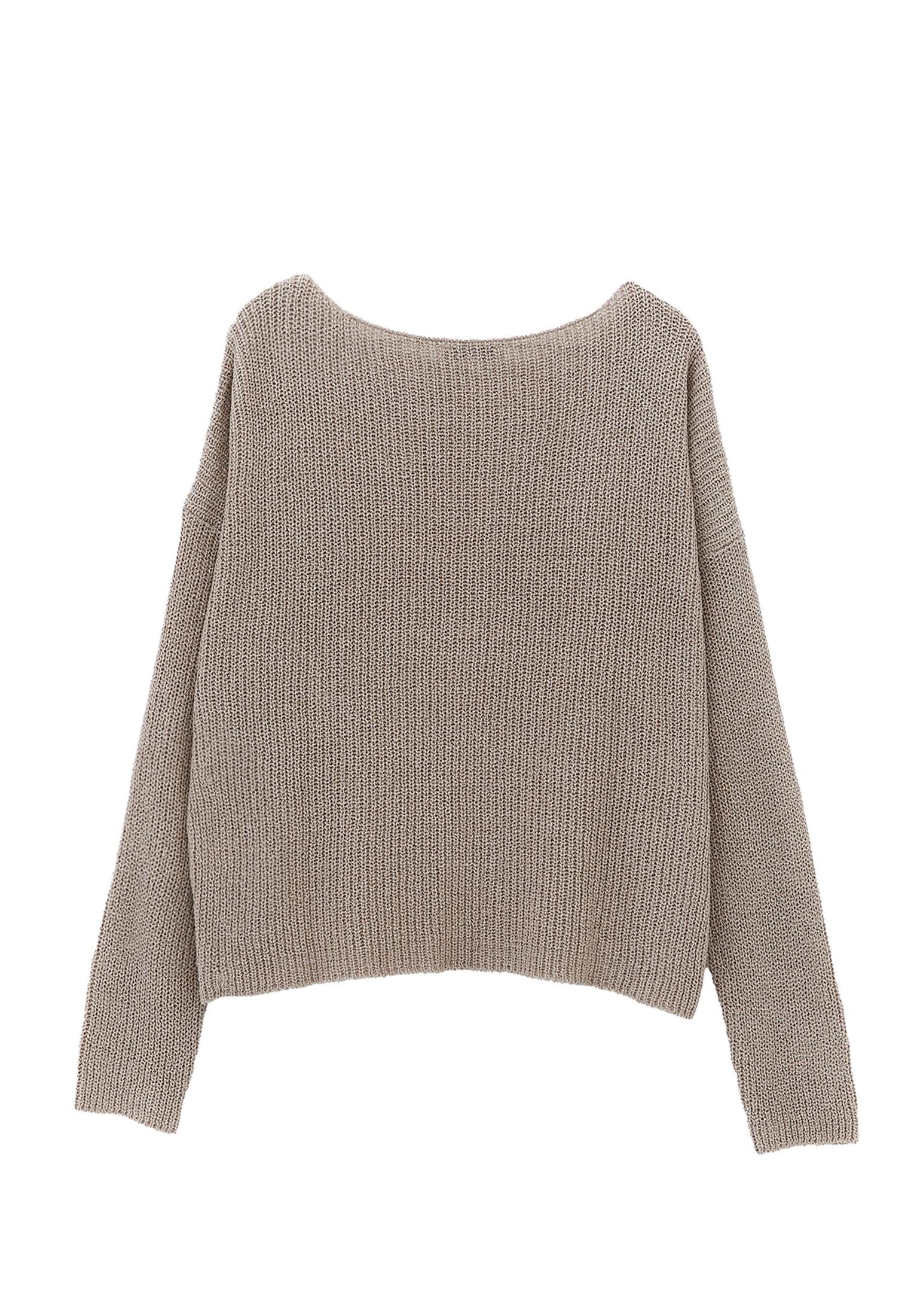 Boat Neck Long Sleeve Sweater - FEATHER GRAY