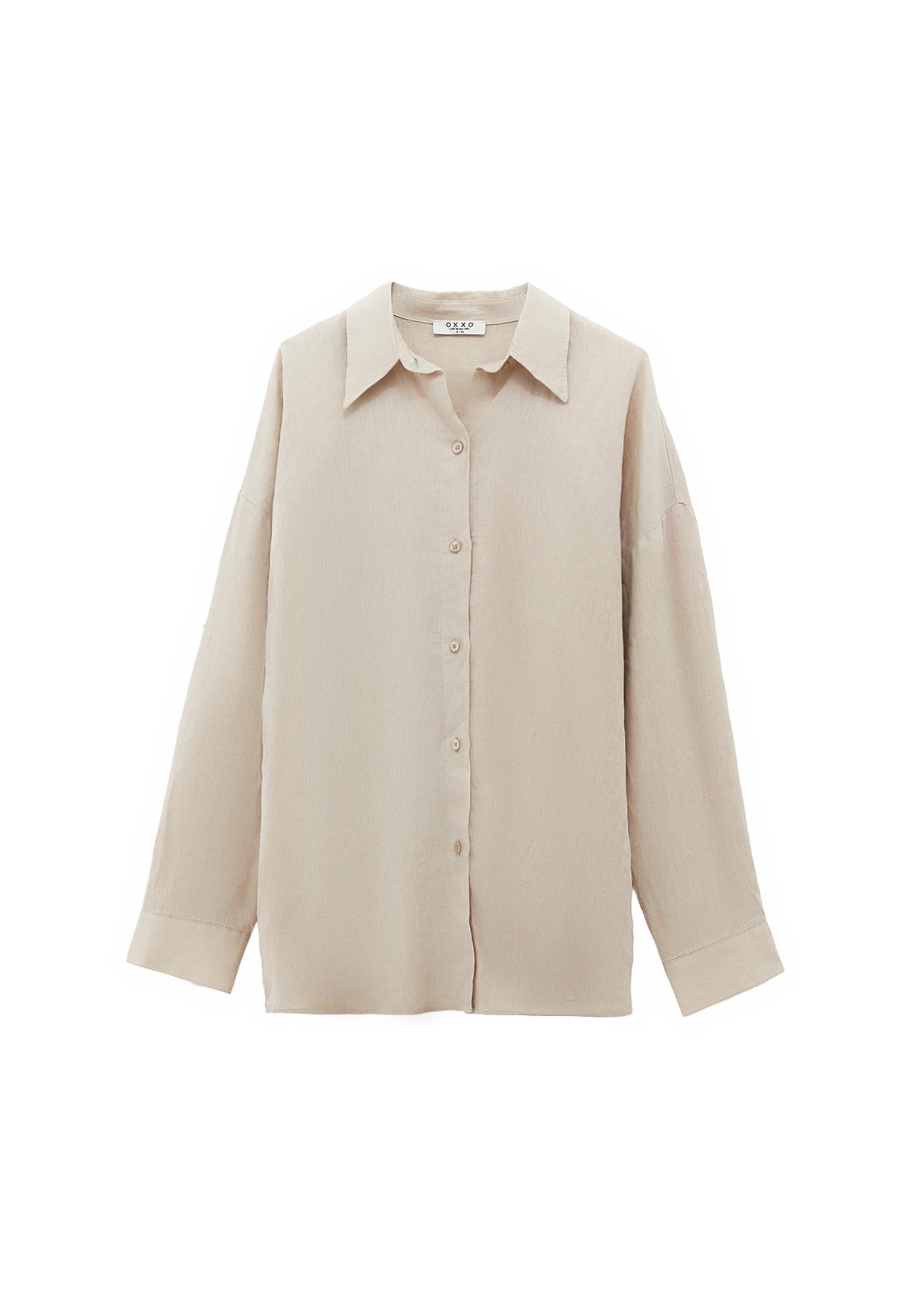 Linen Shirt With Large Fit And Buttons - FEATHER GRAY