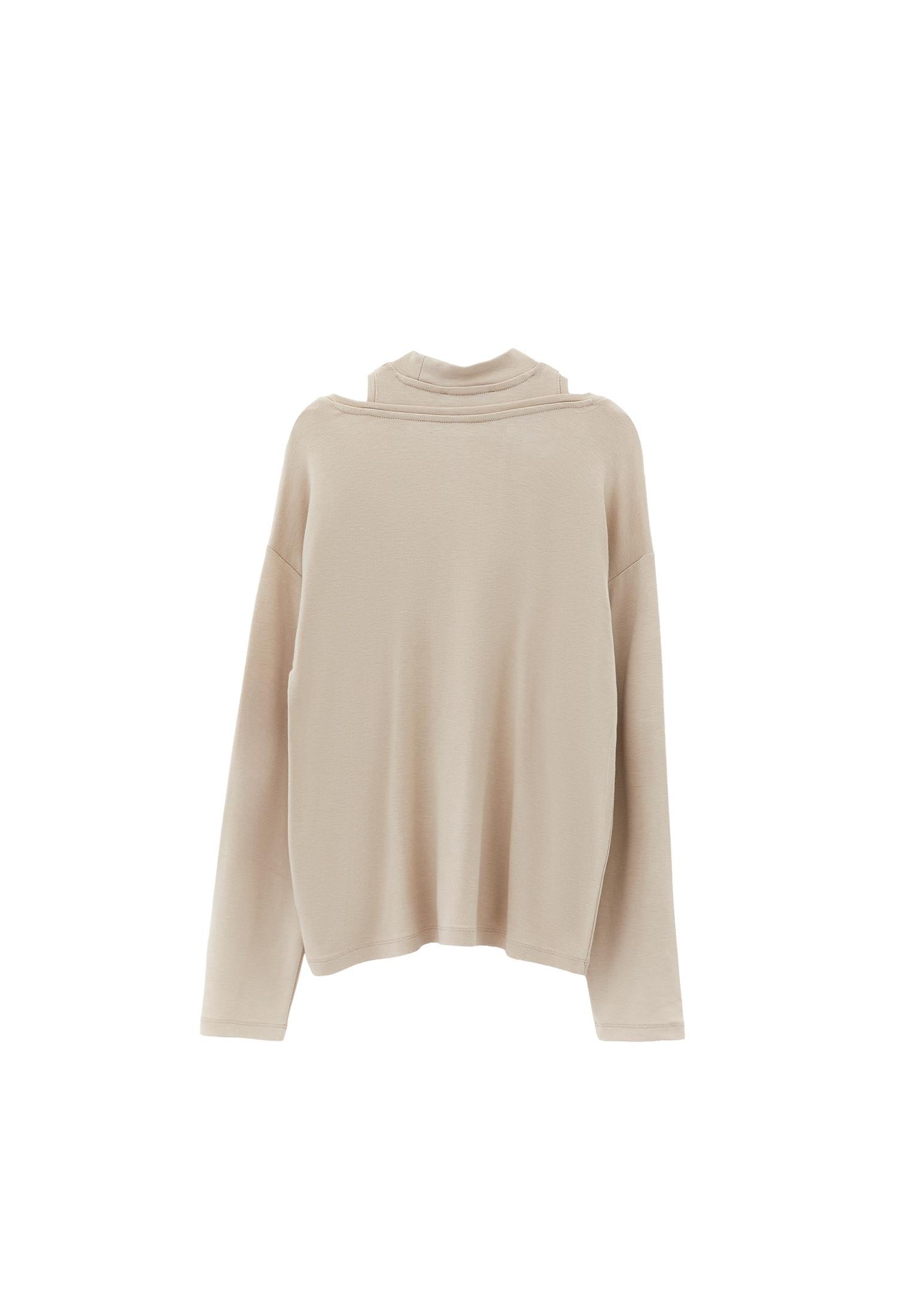 High Neck Oversize T-Shirt - FEATHER GRAY
