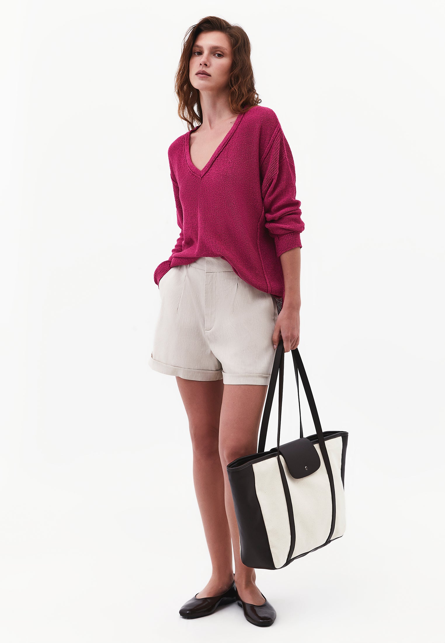 Oversize Tunic Sweater V Neck - FESTIVAL FUCHSIA
