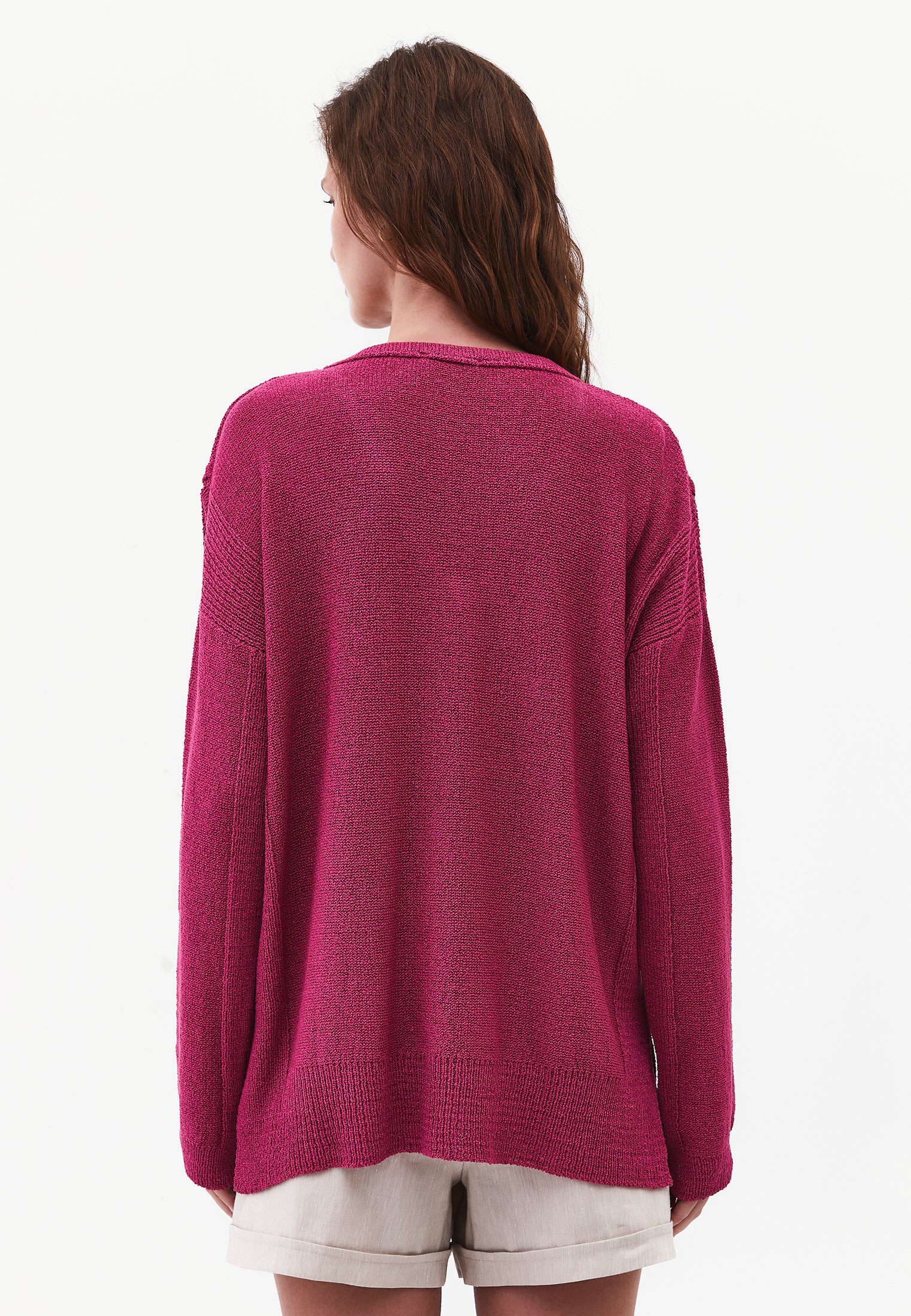 Oversize Tunic Sweater V Neck - FESTIVAL FUCHSIA