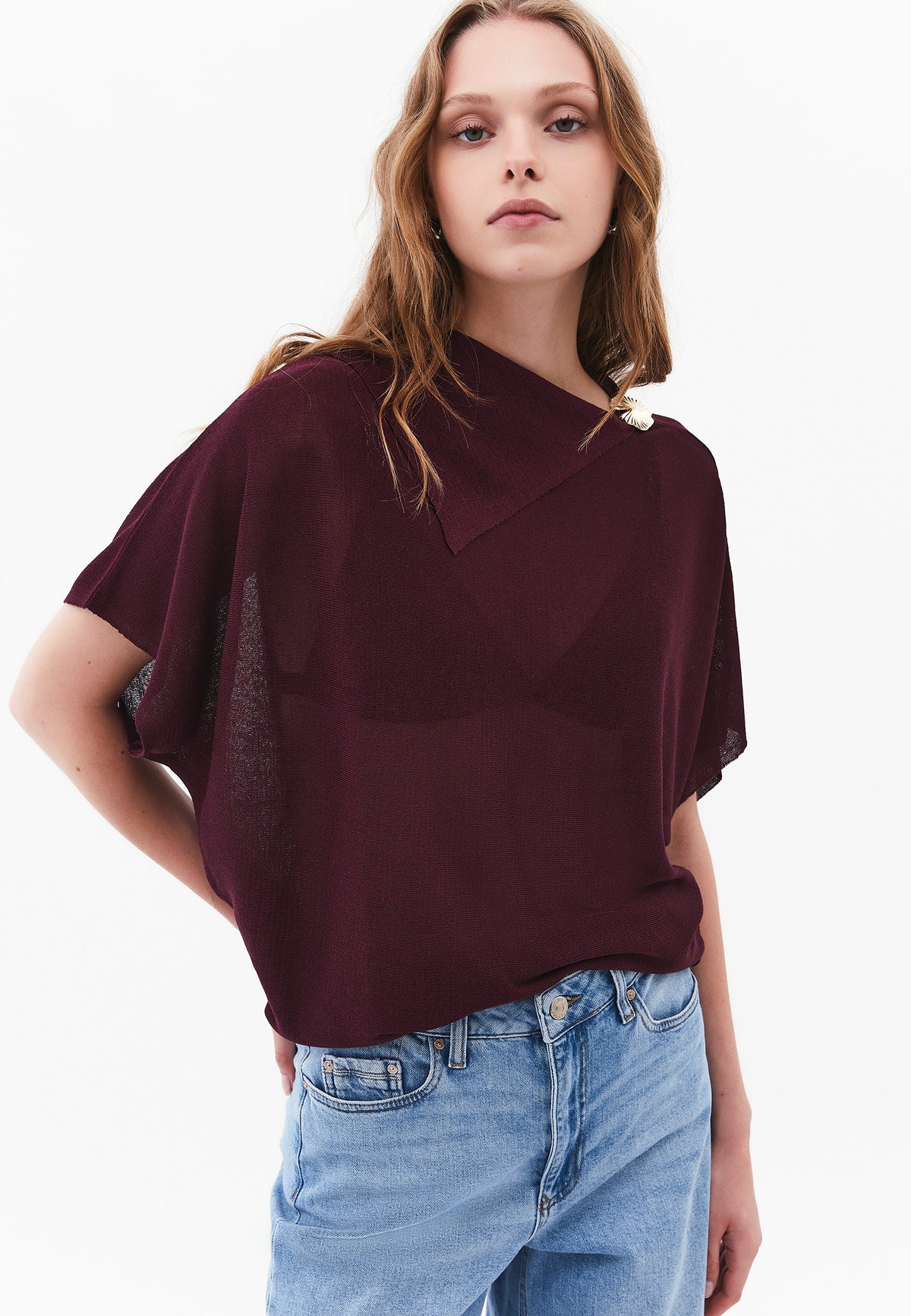 Oversized High Neck Tunic Blouse - FIG