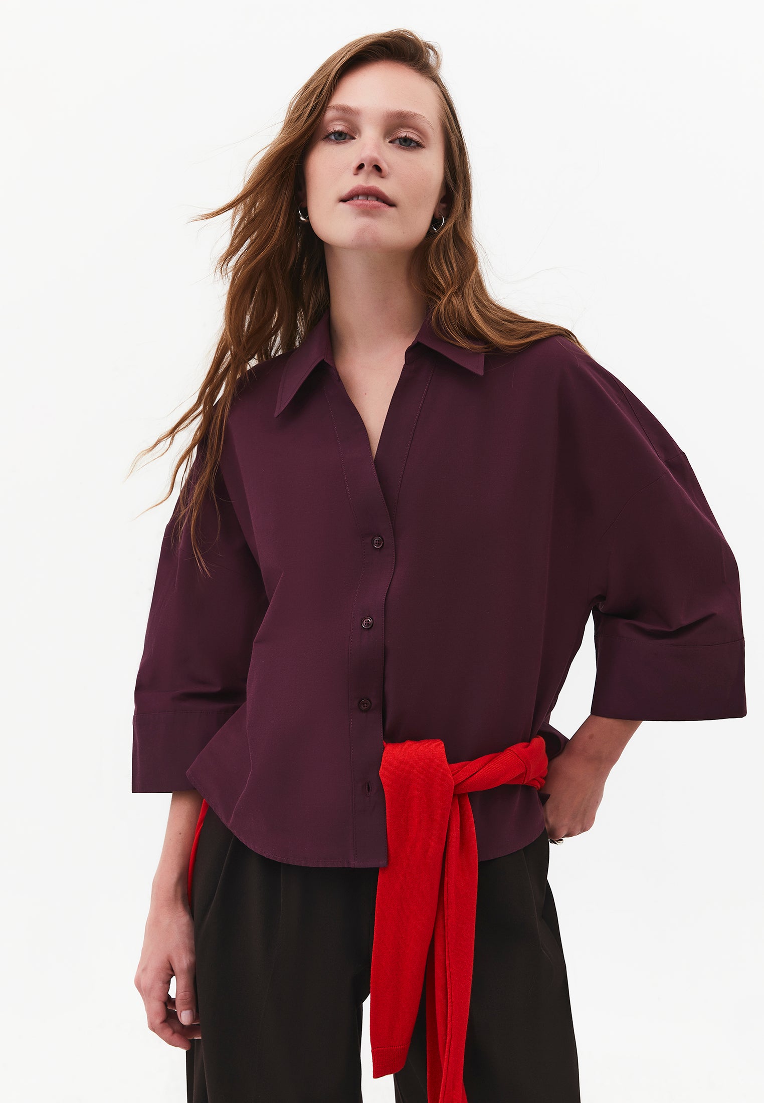Oversize 3/4 Sleeve Buttoned Shirt - FIG