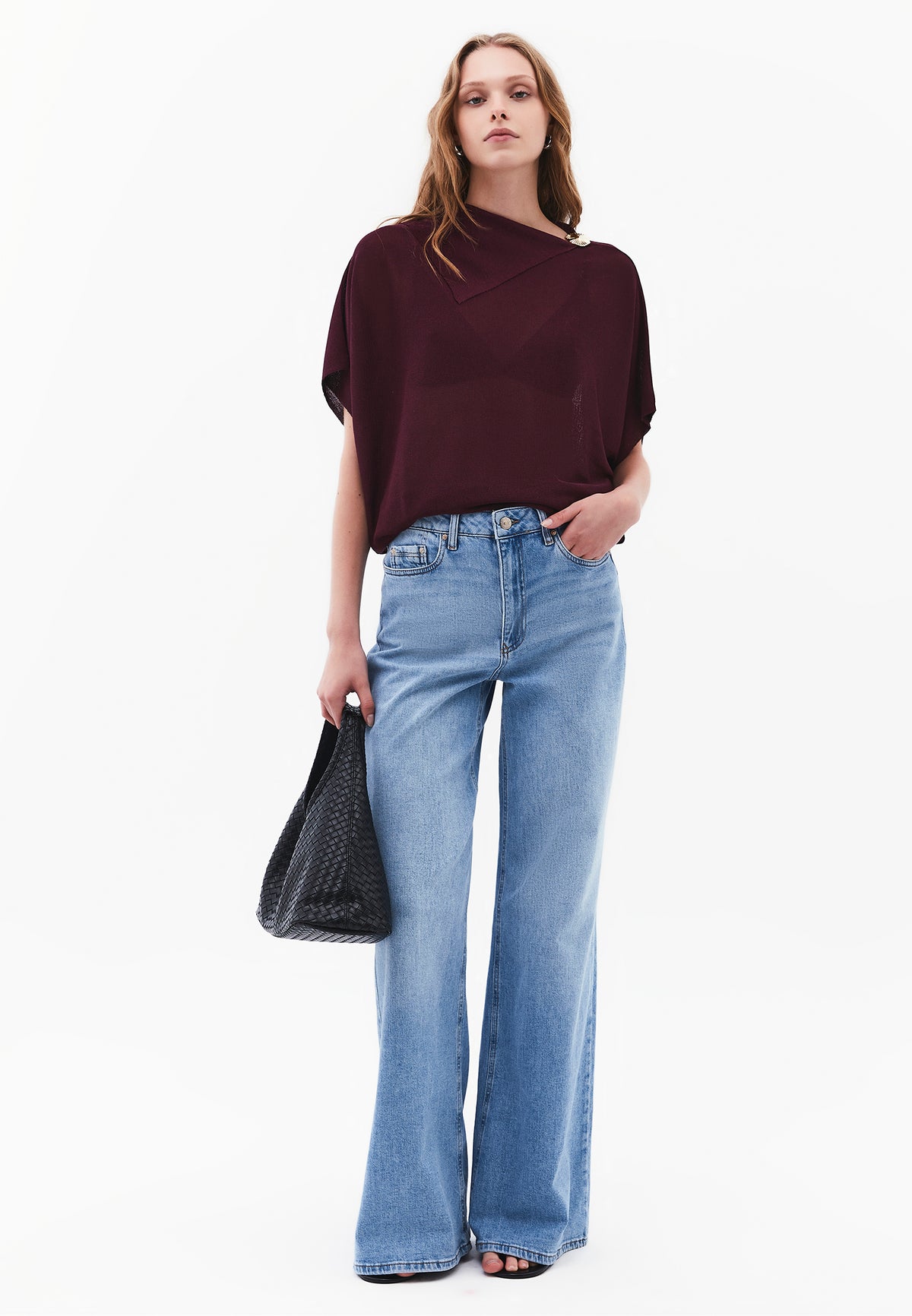 Oversized High Neck Tunic Blouse - FIG