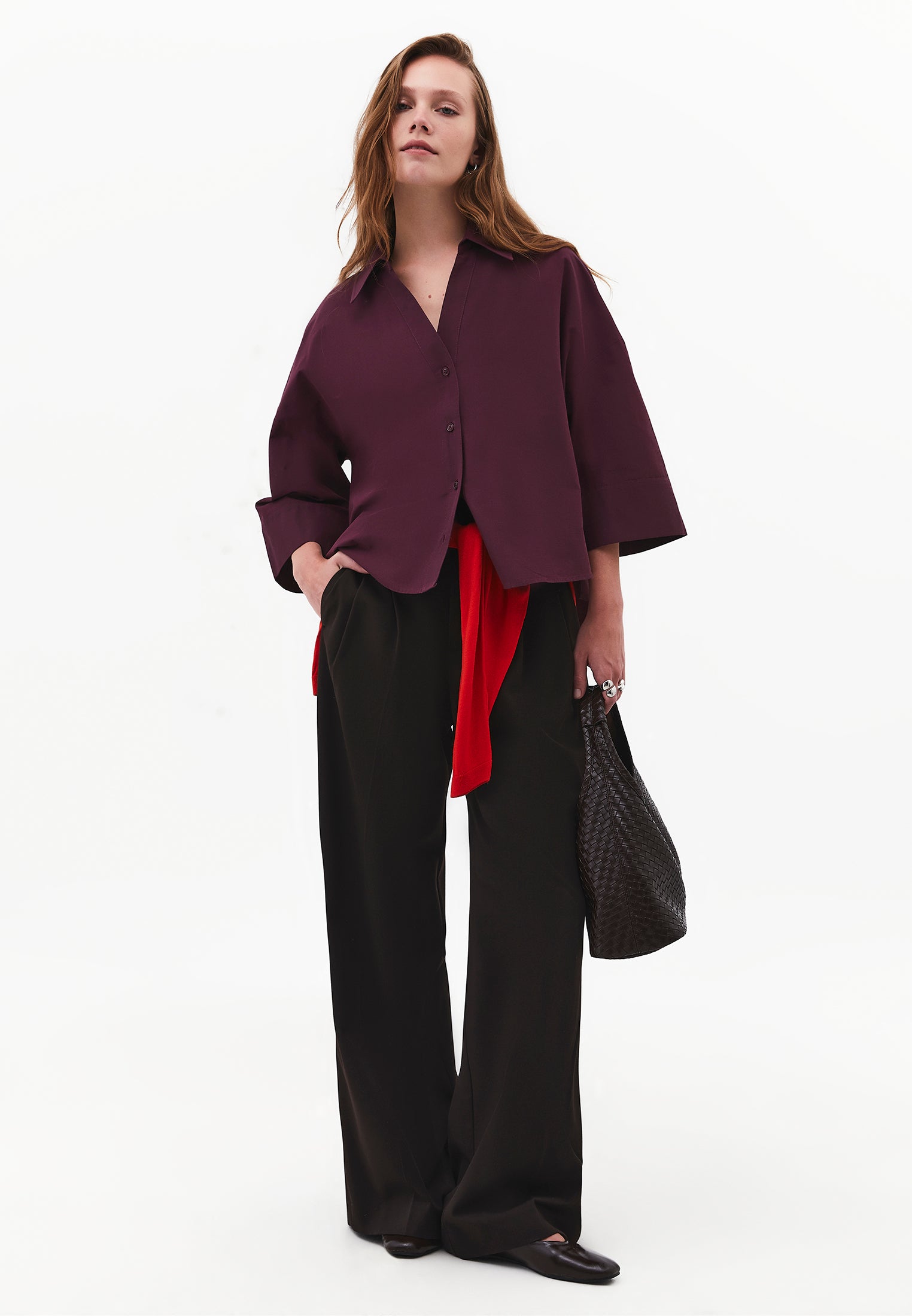 Oversize 3/4 Sleeve Buttoned Shirt - FIG