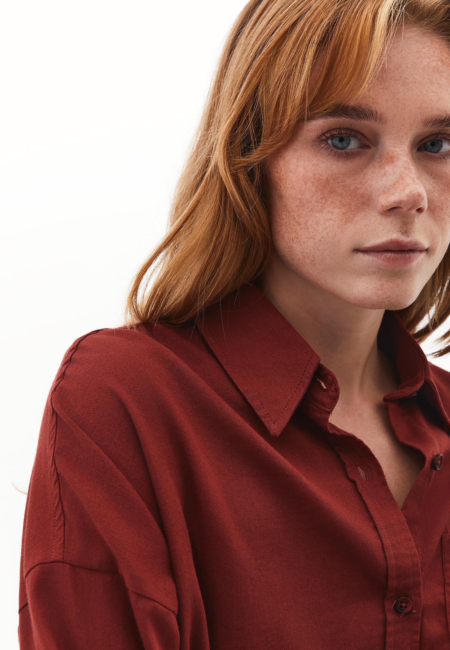 Buttoned Shirt Collar Oversize Shirt - FIRED BRICK