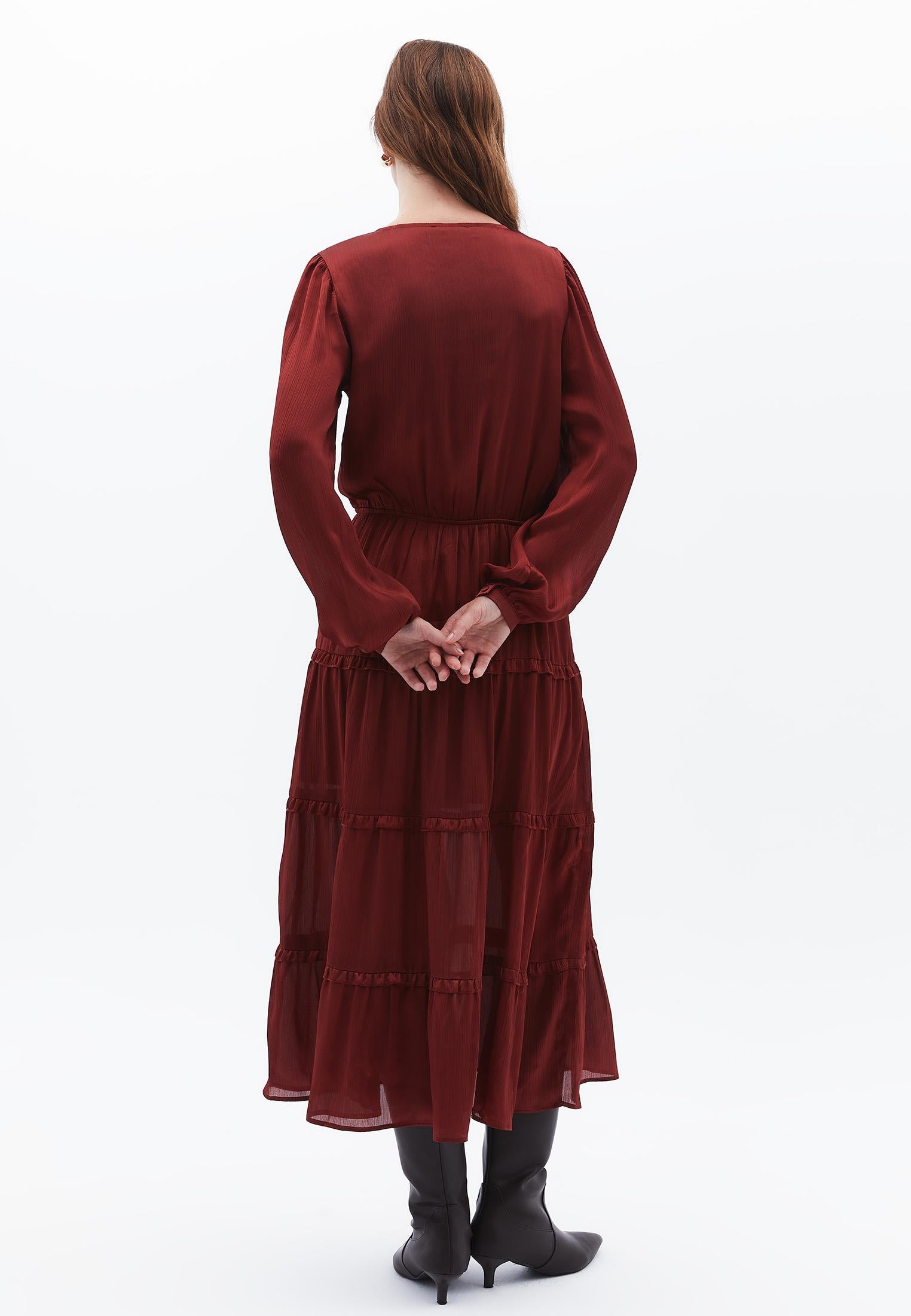 Long V-Neck Dress - FIRED BRICK
