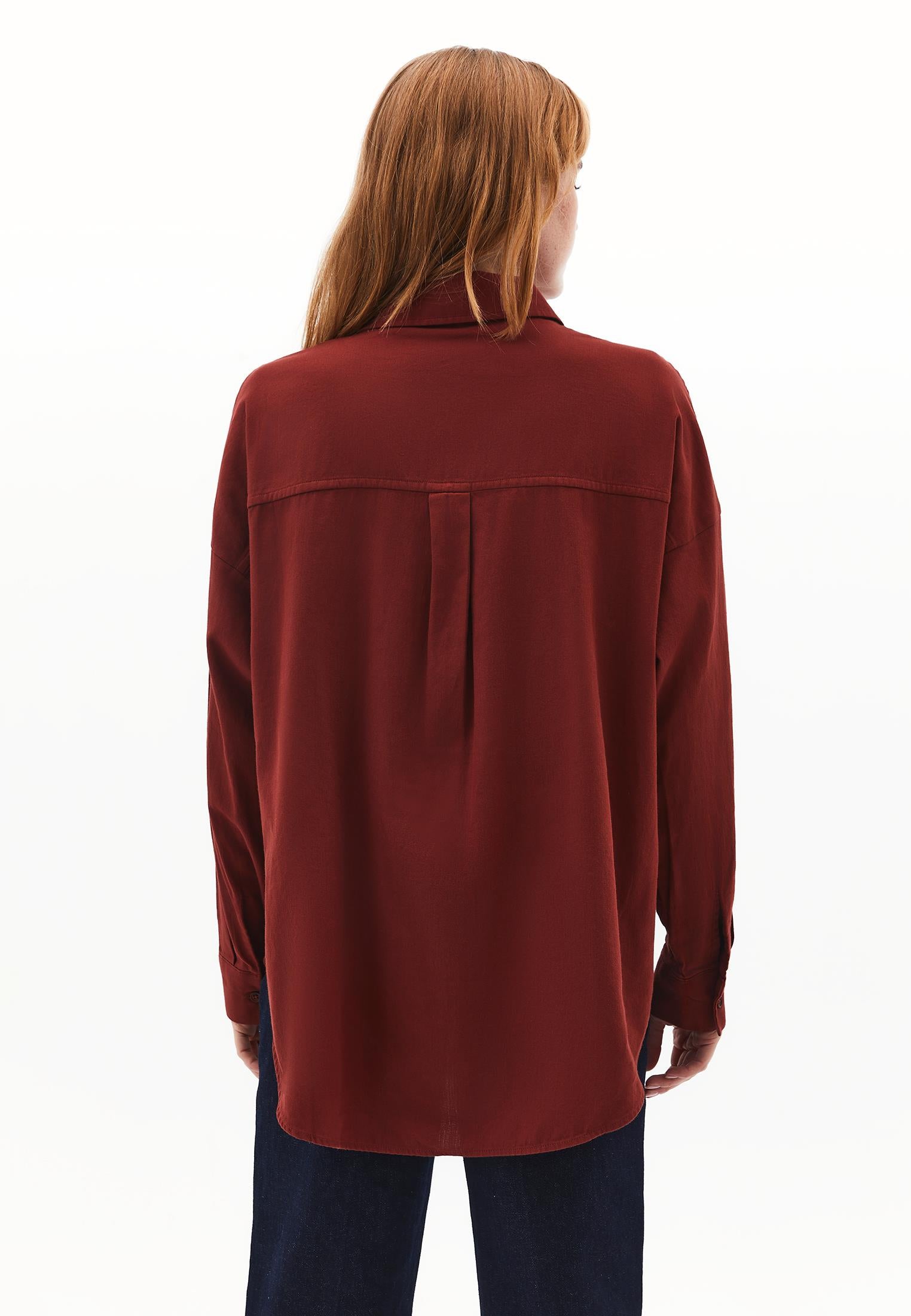 Buttoned Shirt Collar Oversize Shirt - FIRED BRICK