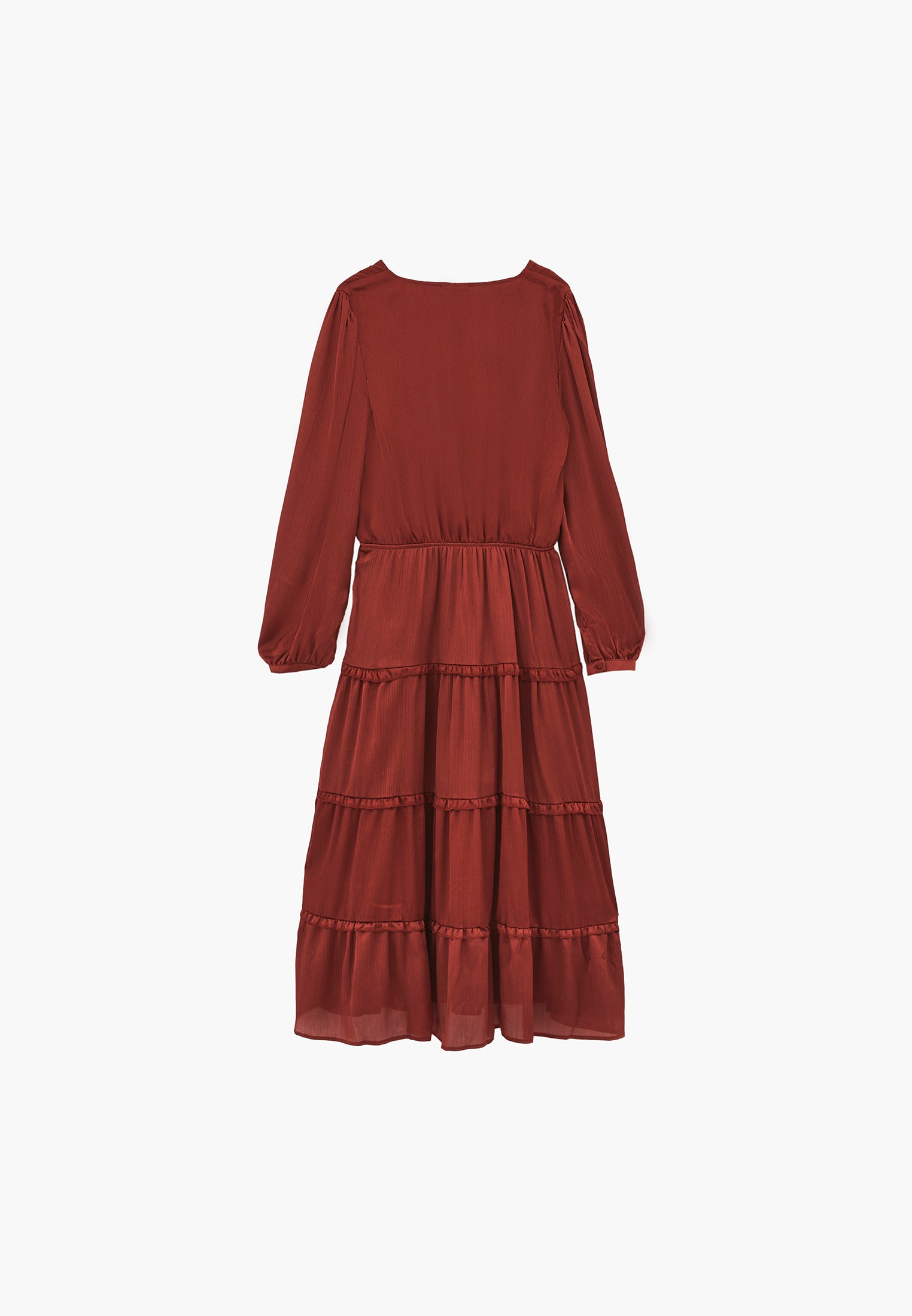 Long V-Neck Dress - FIRED BRICK