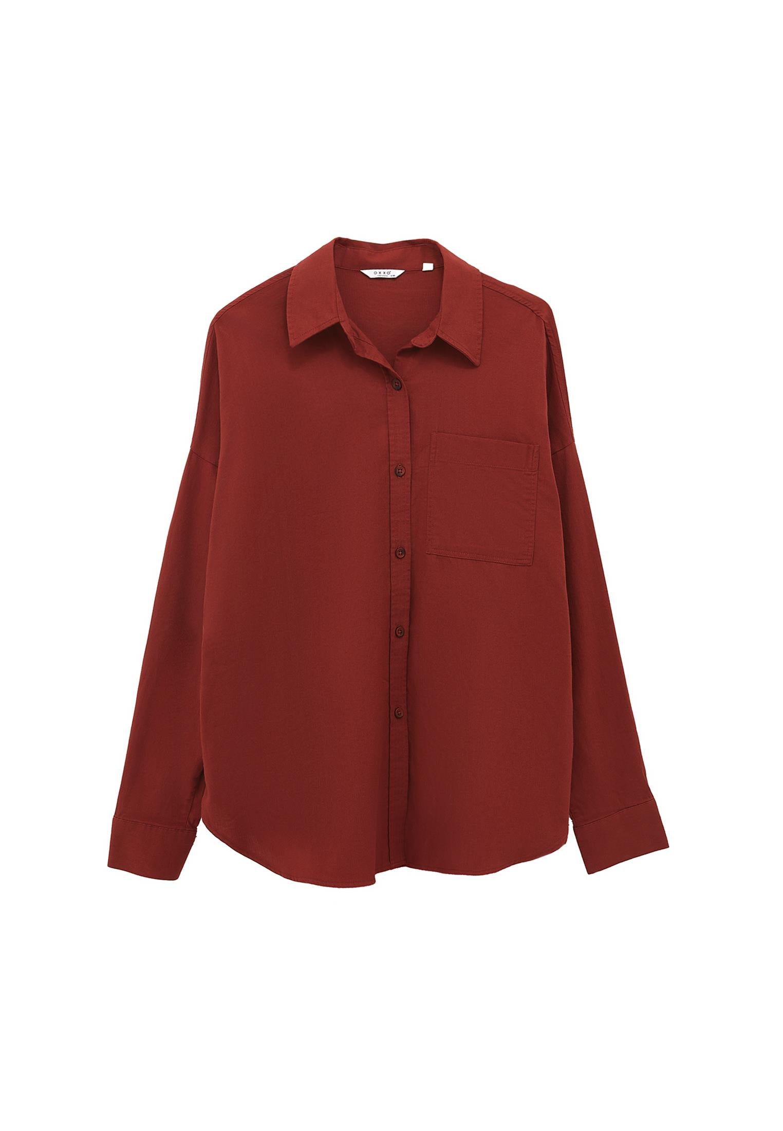 Buttoned Shirt Collar Oversize Shirt - FIRED BRICK