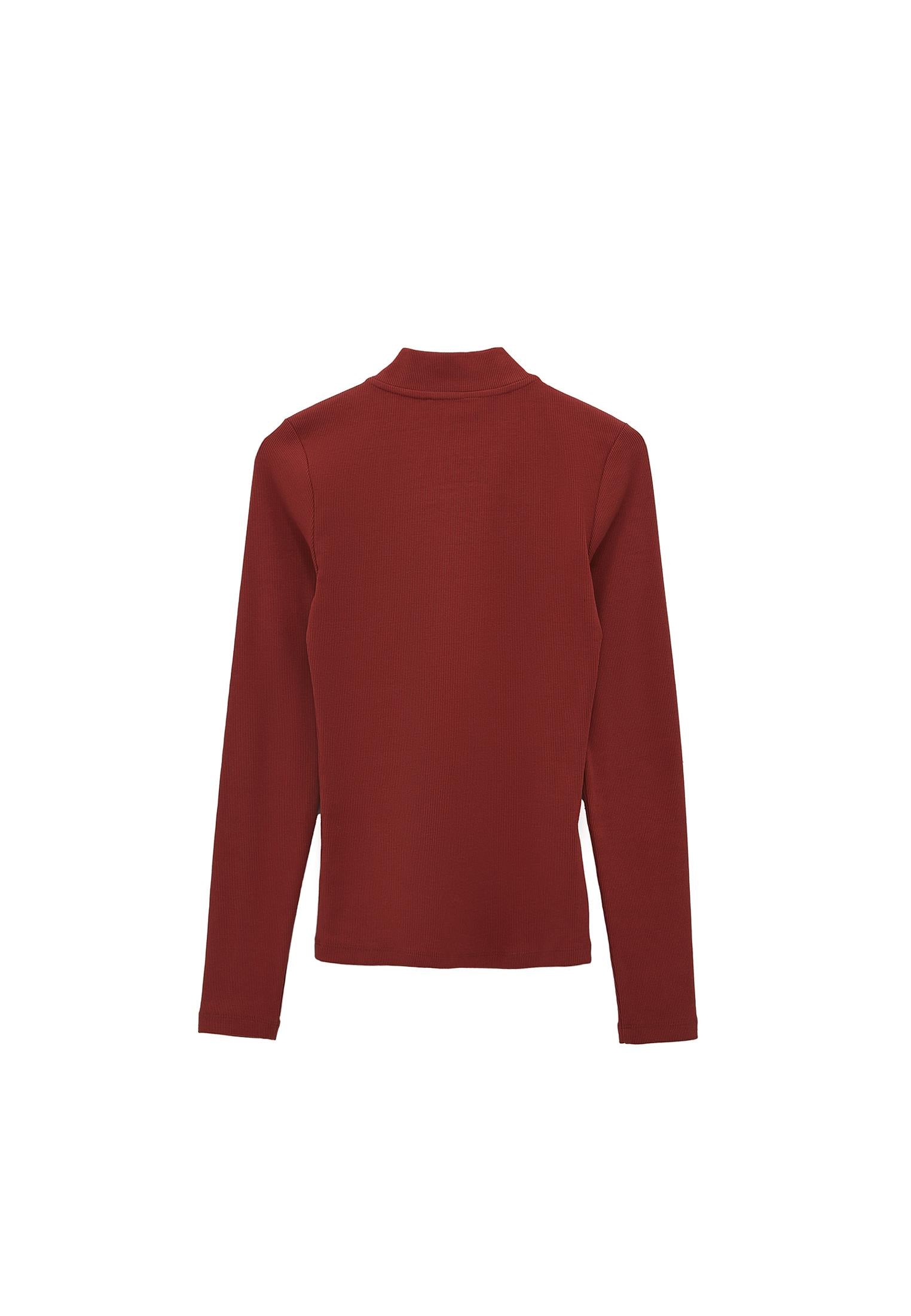 High Neck T-Shirt With Zipper Detail - FIRED BRICK