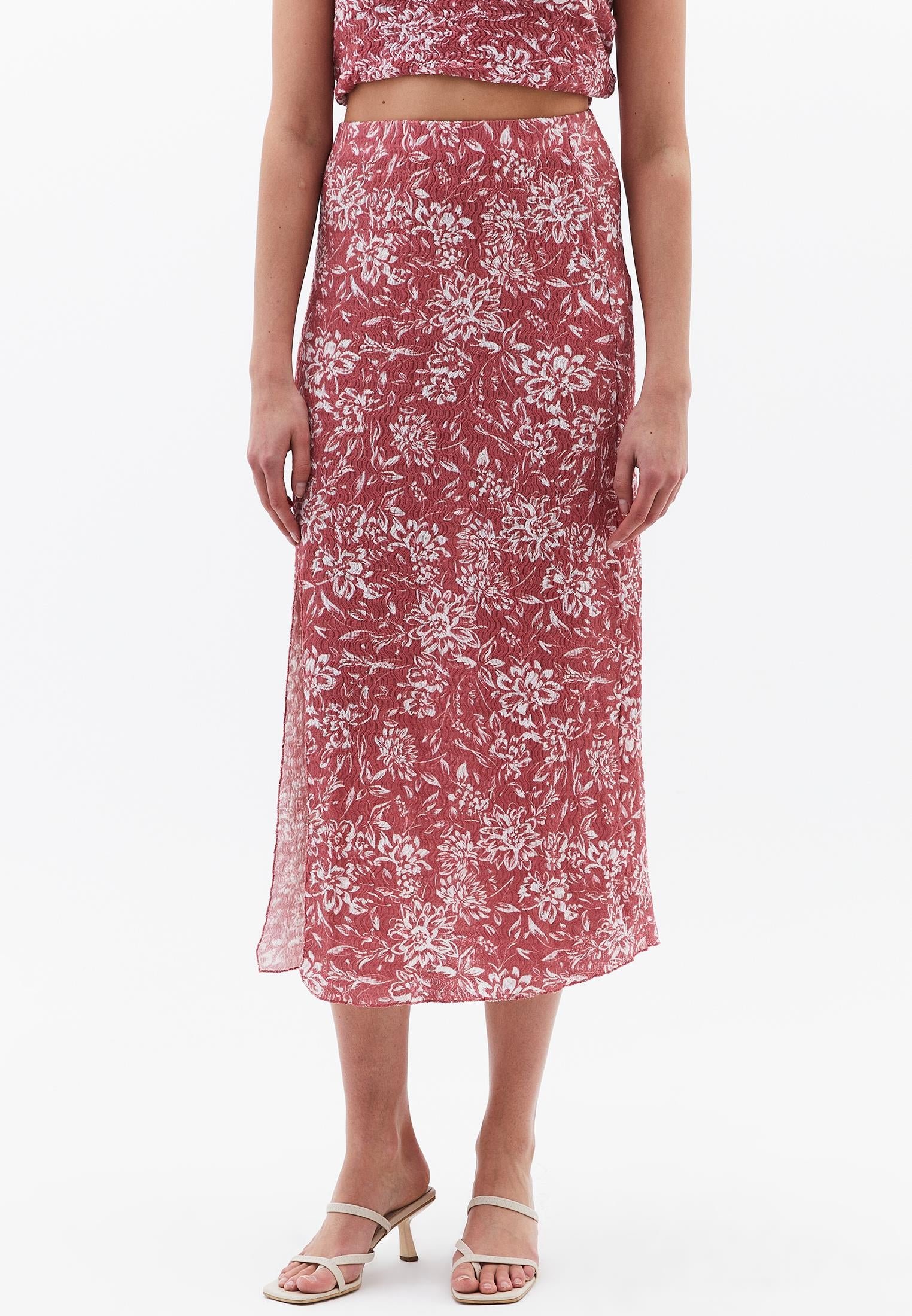 Midi Skirt With Slit Detail High Waist - FIRE FLOWER COMB