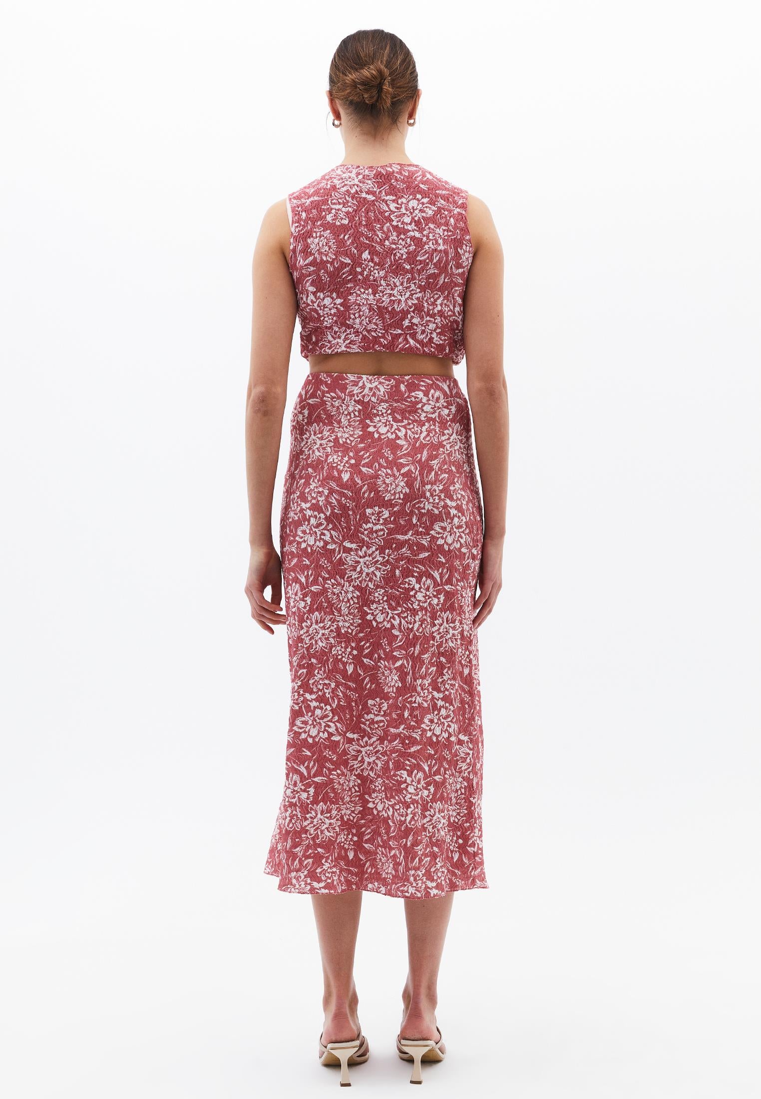 Midi Skirt With Slit Detail High Waist - FIRE FLOWER COMB