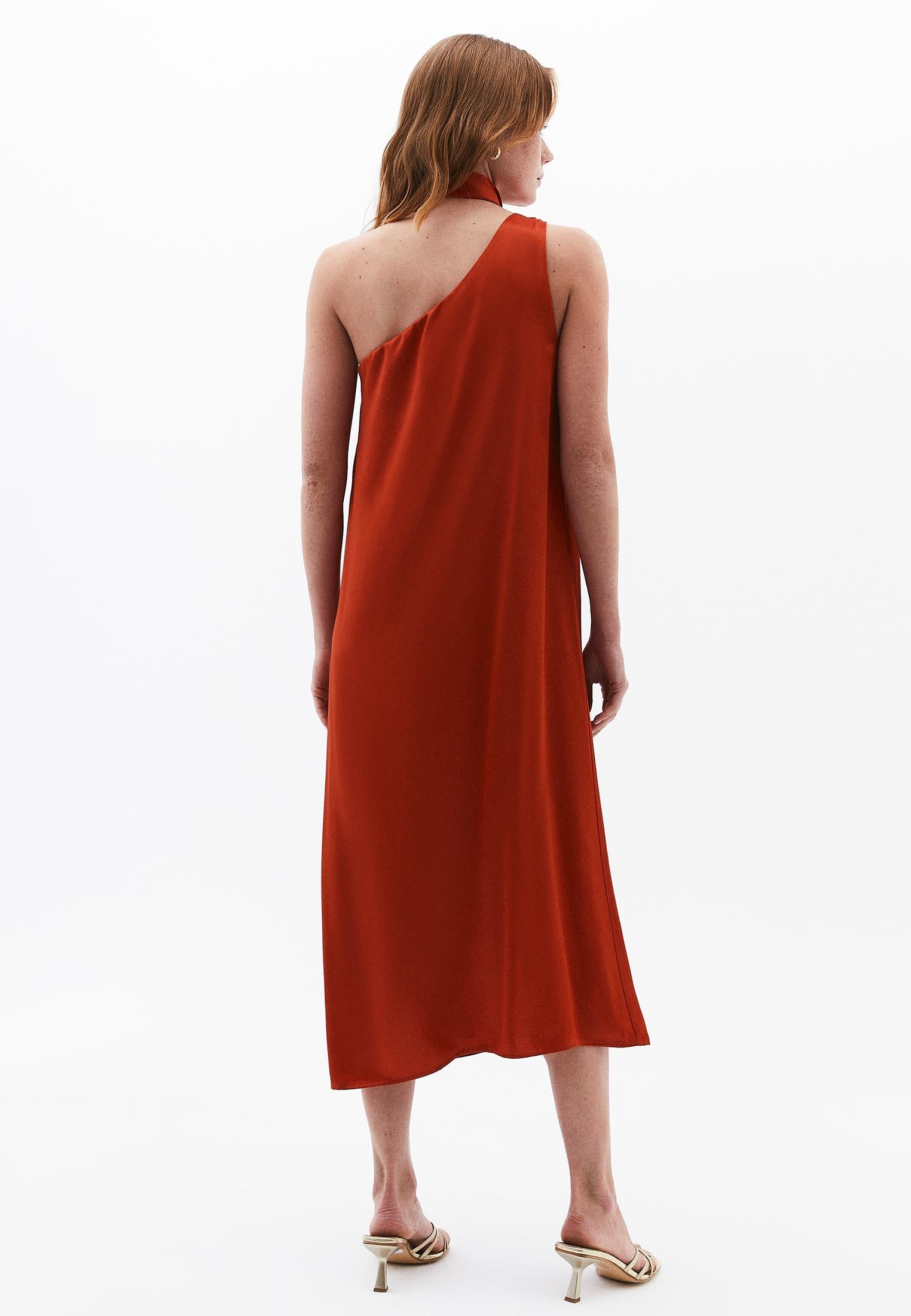 Asymmetric Collar Viscose Dress - FIRE WHIRL