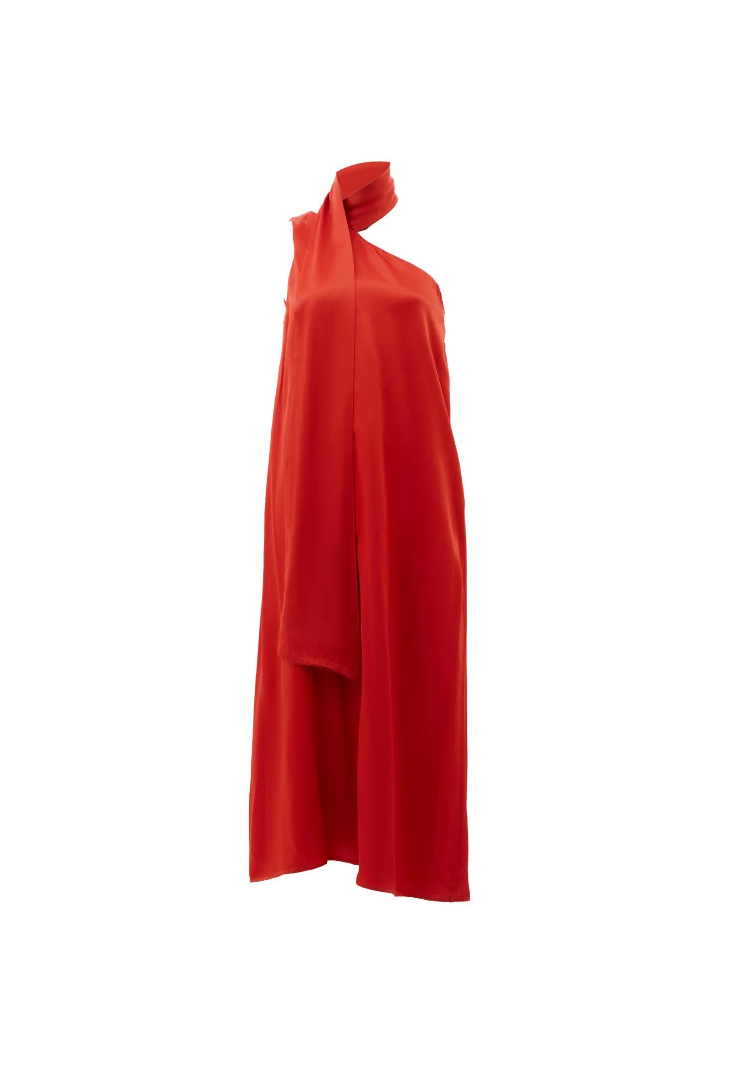 Asymmetric Collar Viscose Dress - FIRE WHIRL