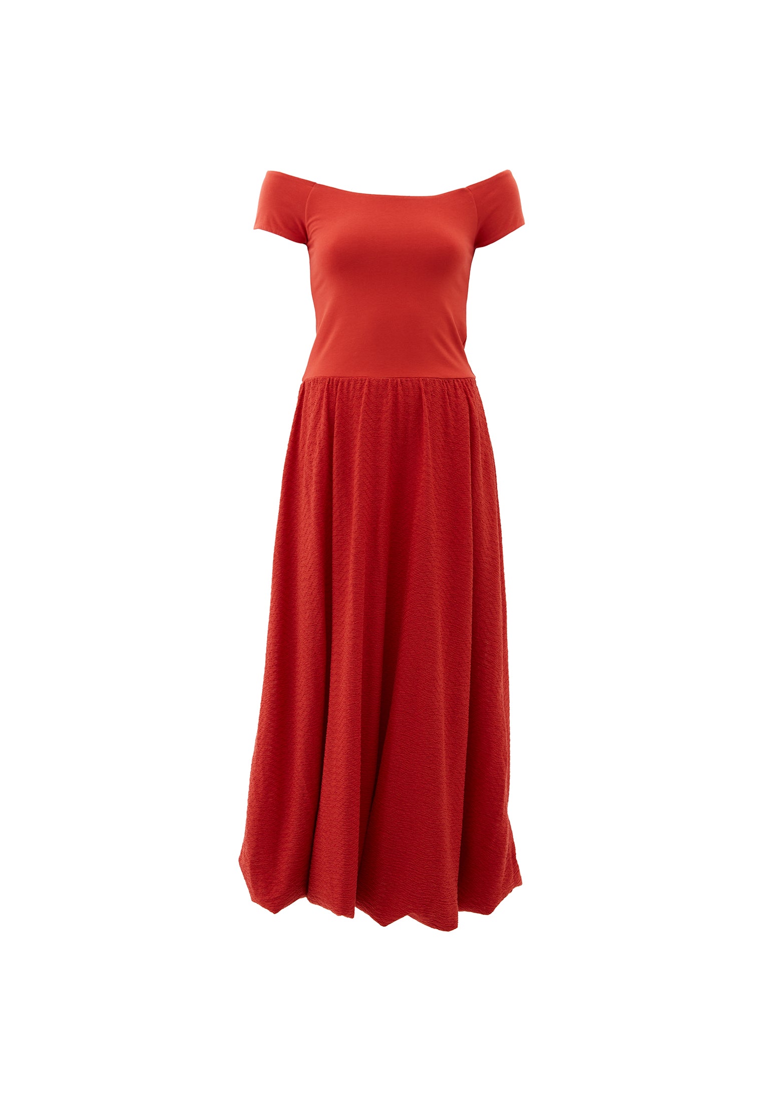 Off Shoulder Balloon Form Midi Dress - FIRE WHIRL