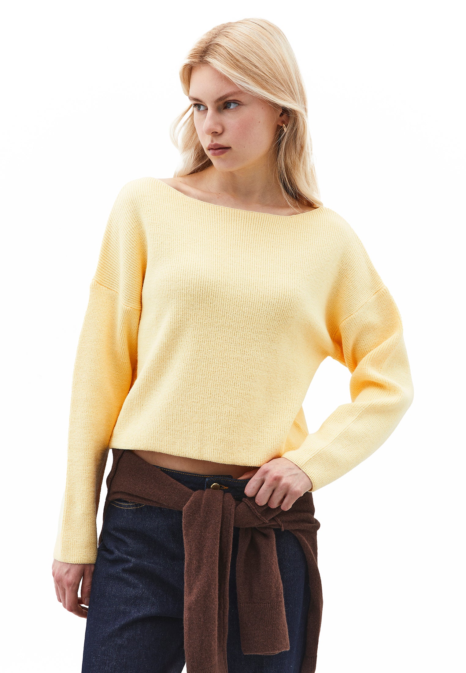 Boat Neck Long Sleeve Sweater - FLAN