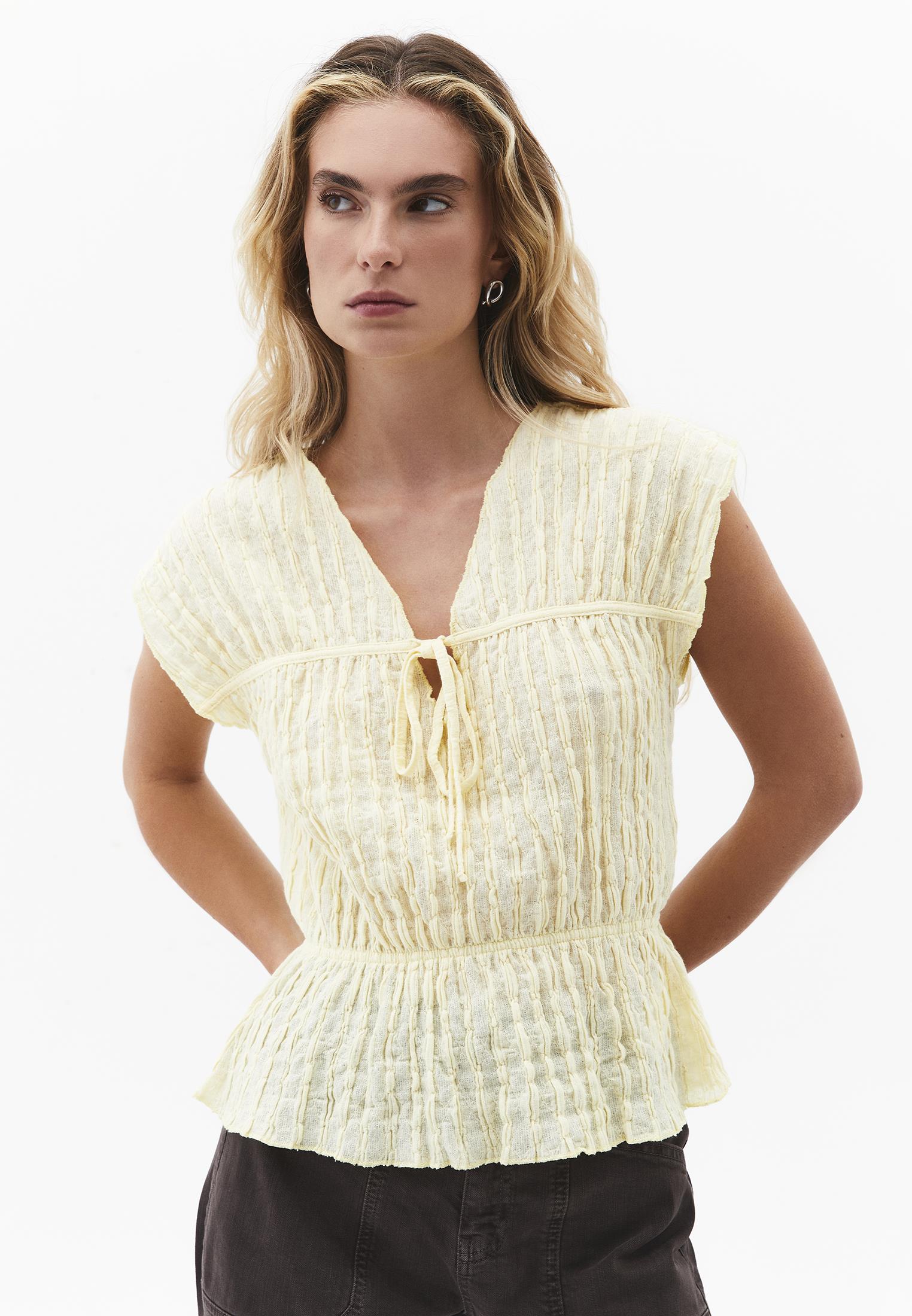 Loose Fit V Neck Short Sleeve Blouse - FLAN