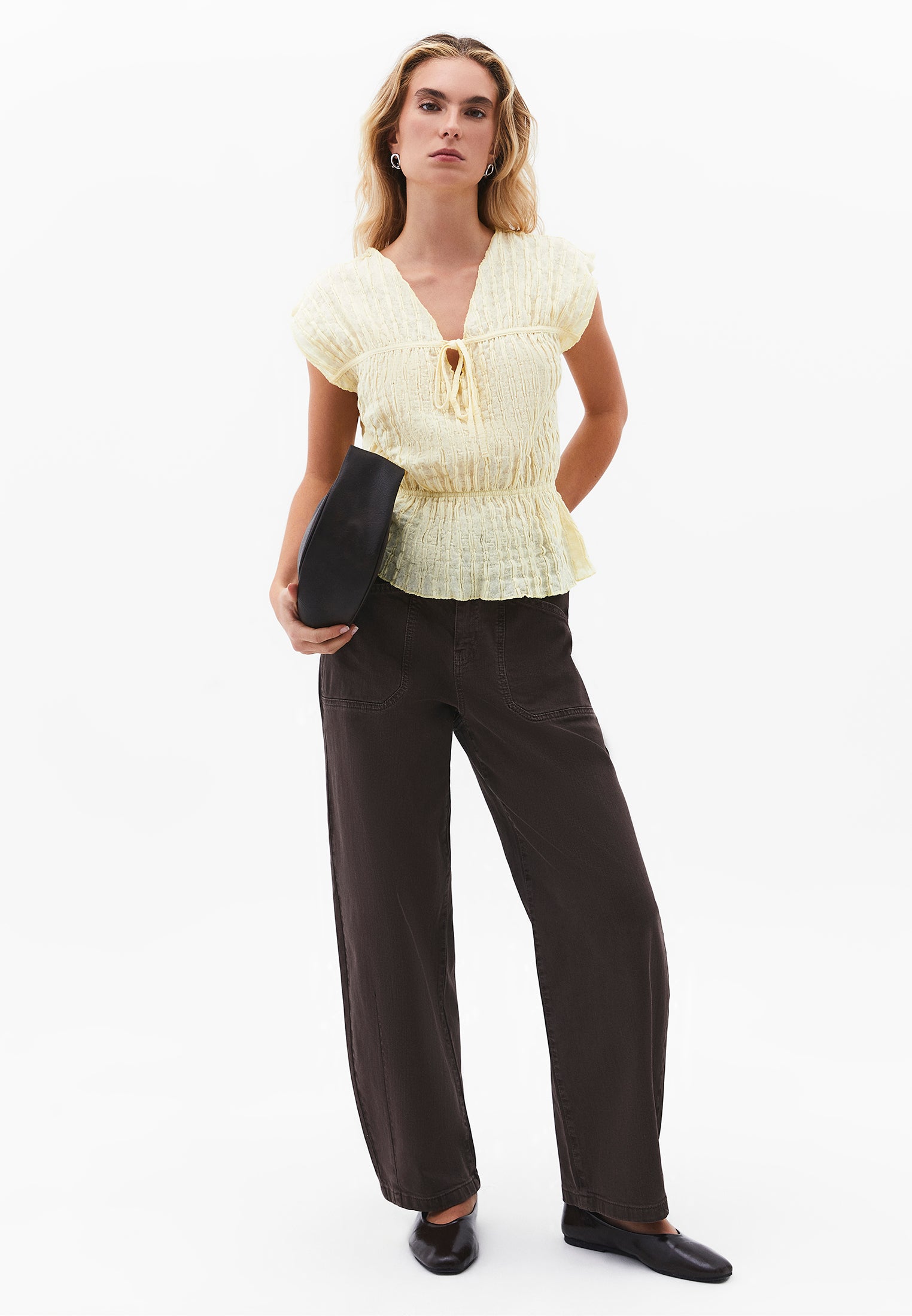 Loose Fit V Neck Short Sleeve Blouse - FLAN