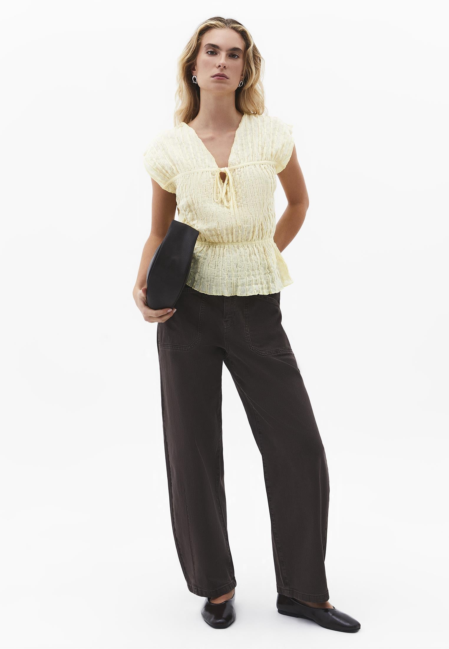 Loose Fit V Neck Short Sleeve Blouse - FLAN