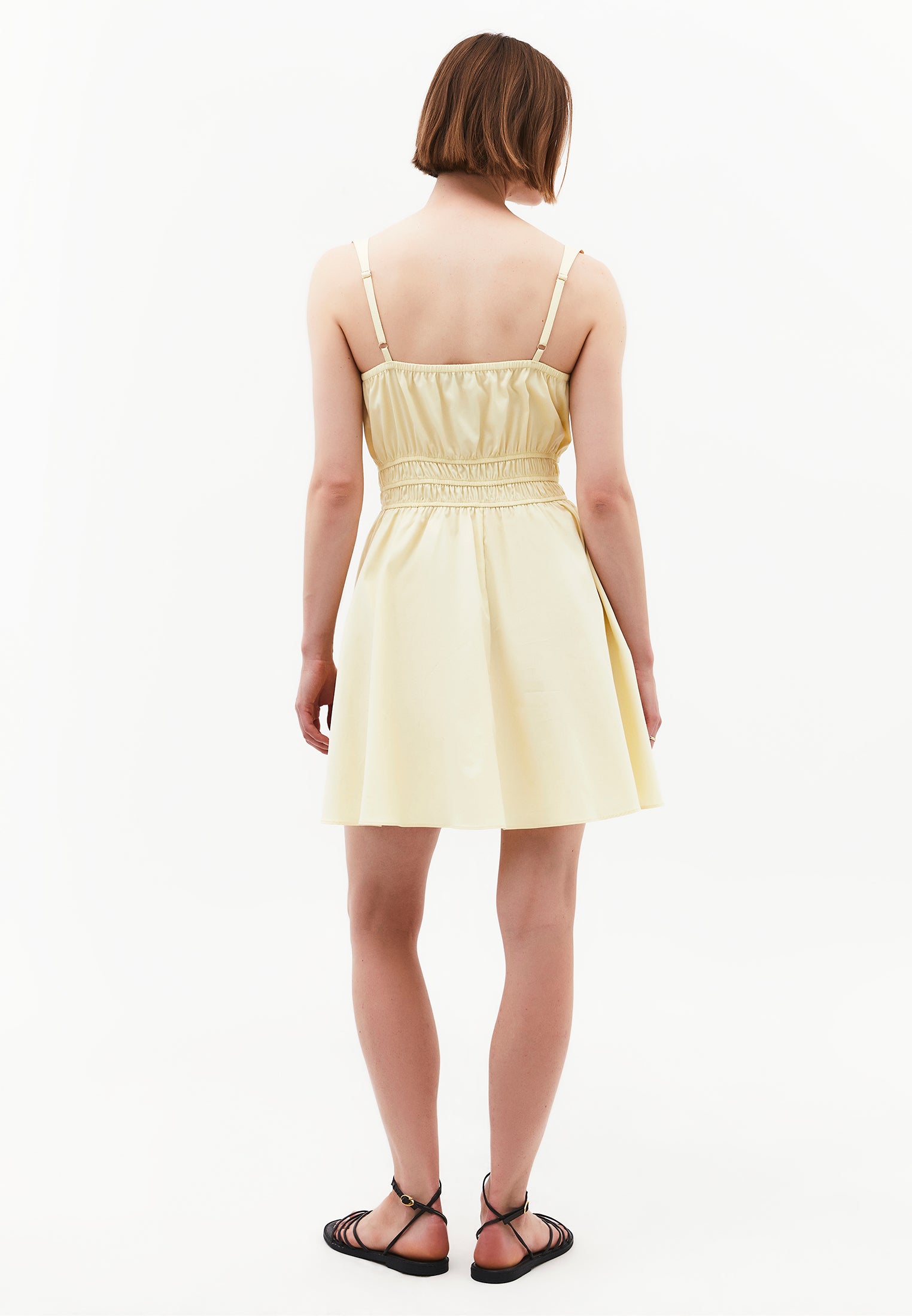 Strappy Square Neckline Short Dress With Bow And Gathered Details - FLAN