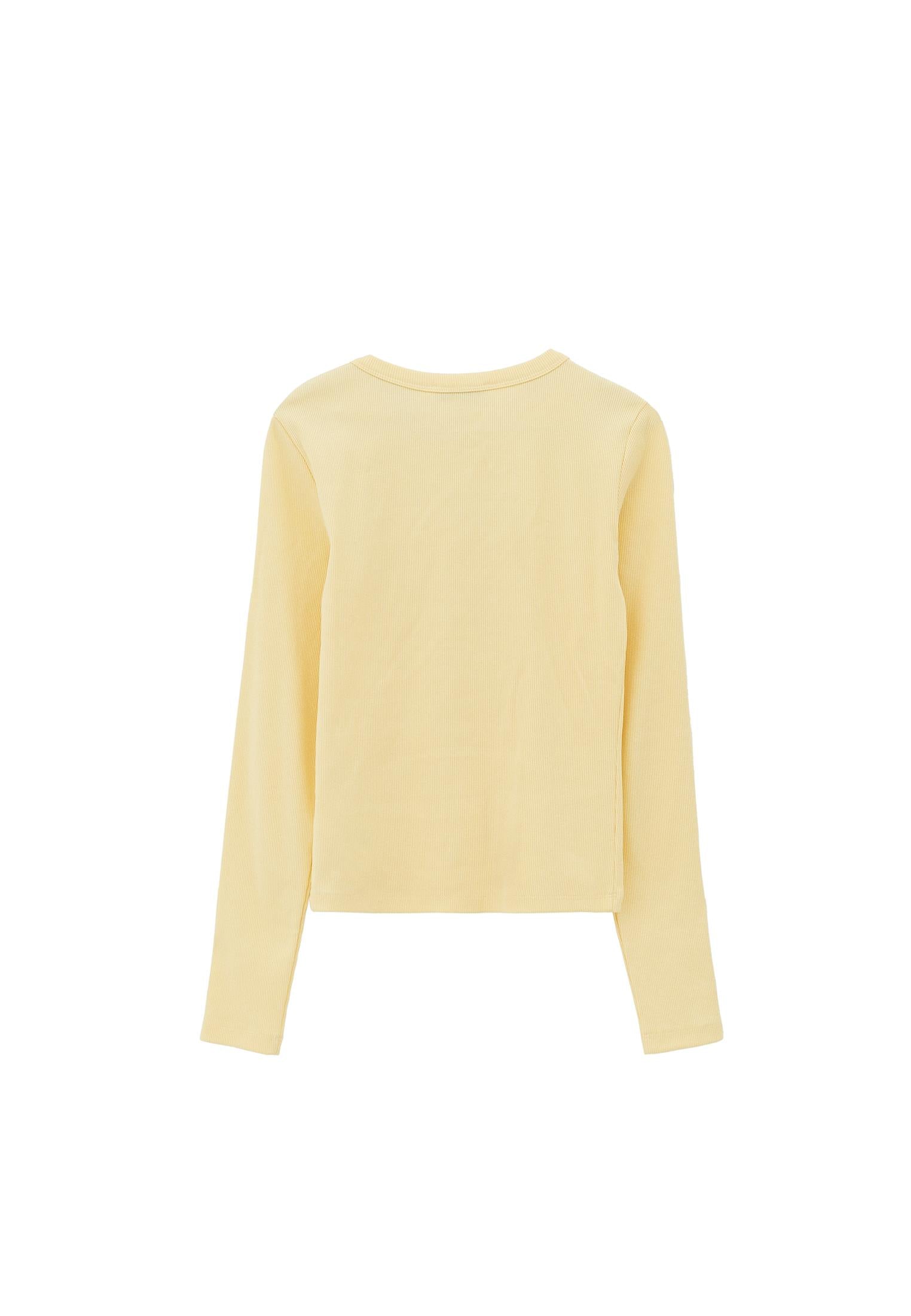 Button Detailed Crew Neck Long Sleeve T-Shirt - FLAN