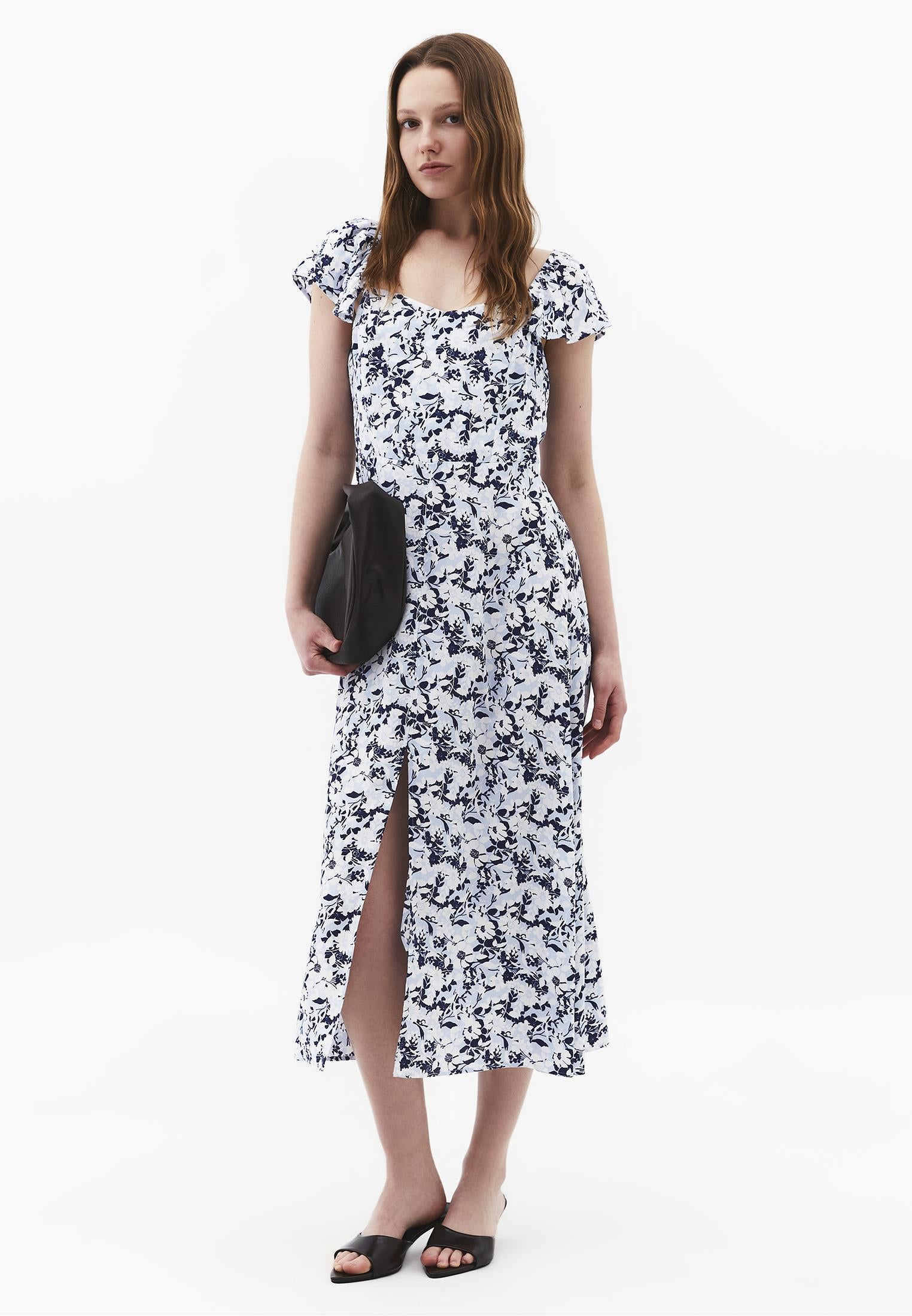 Sweetheart Neck Printed Dress With Slit Detail - FLORAL COMB