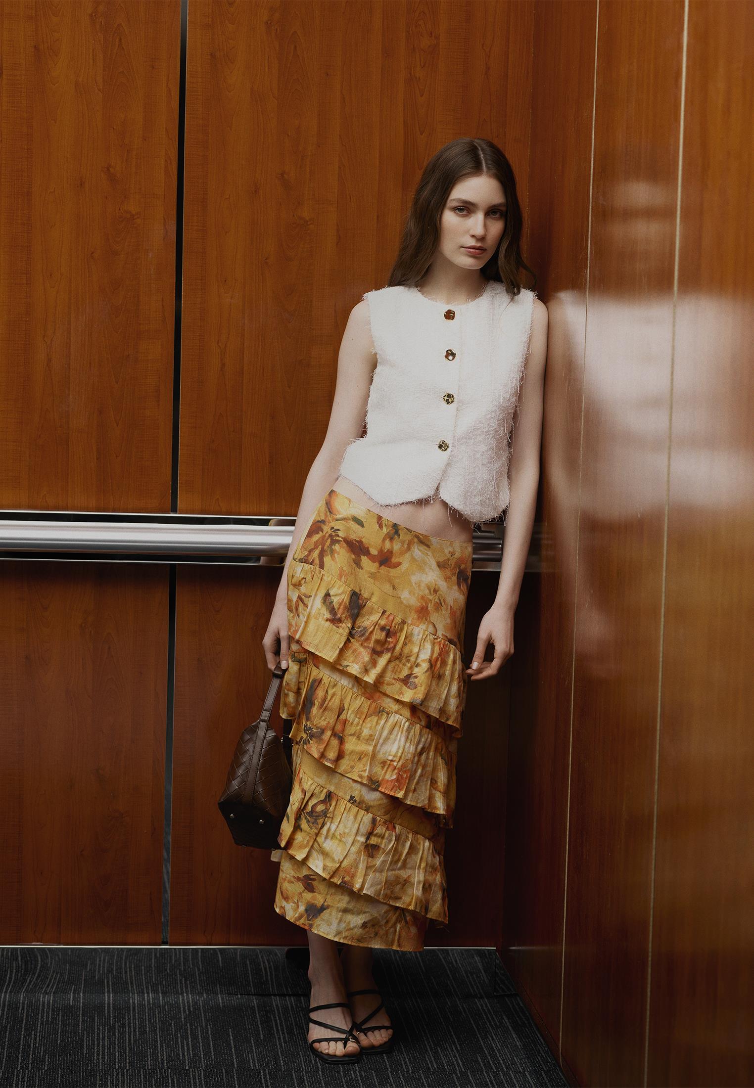 Ruffled Linen Skirt - FLORAL COMB
