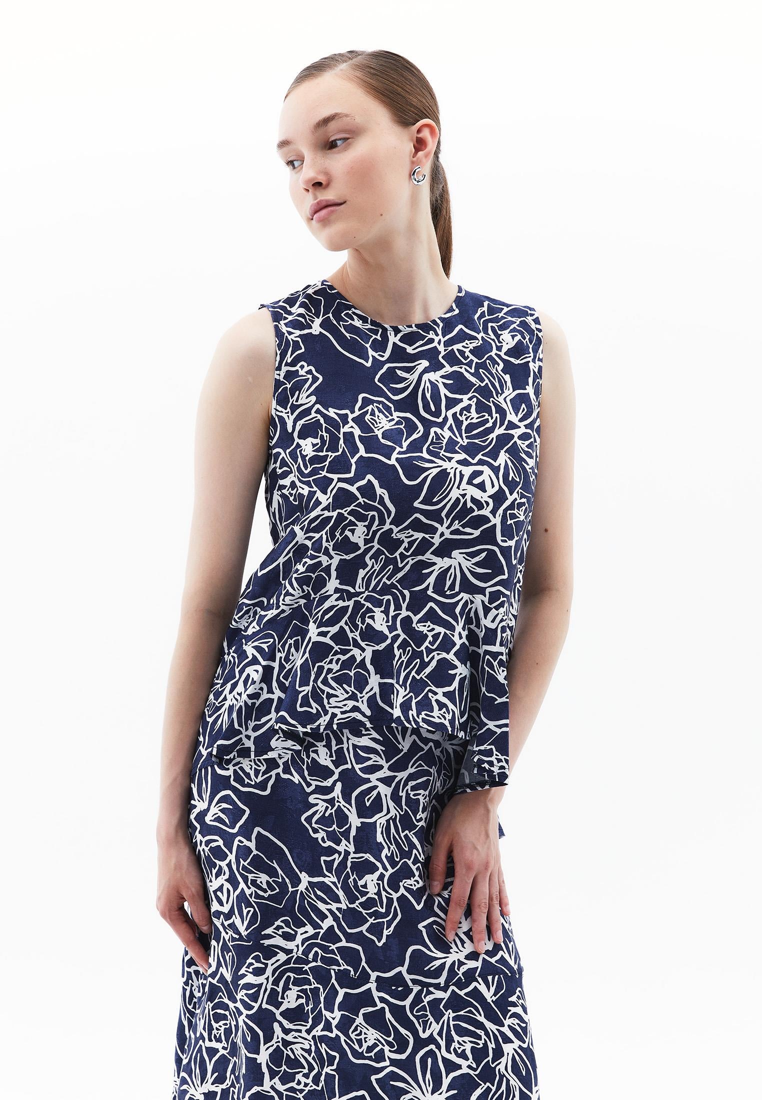 Boat Neck Sleeveless Blouse - FLORAL COMB