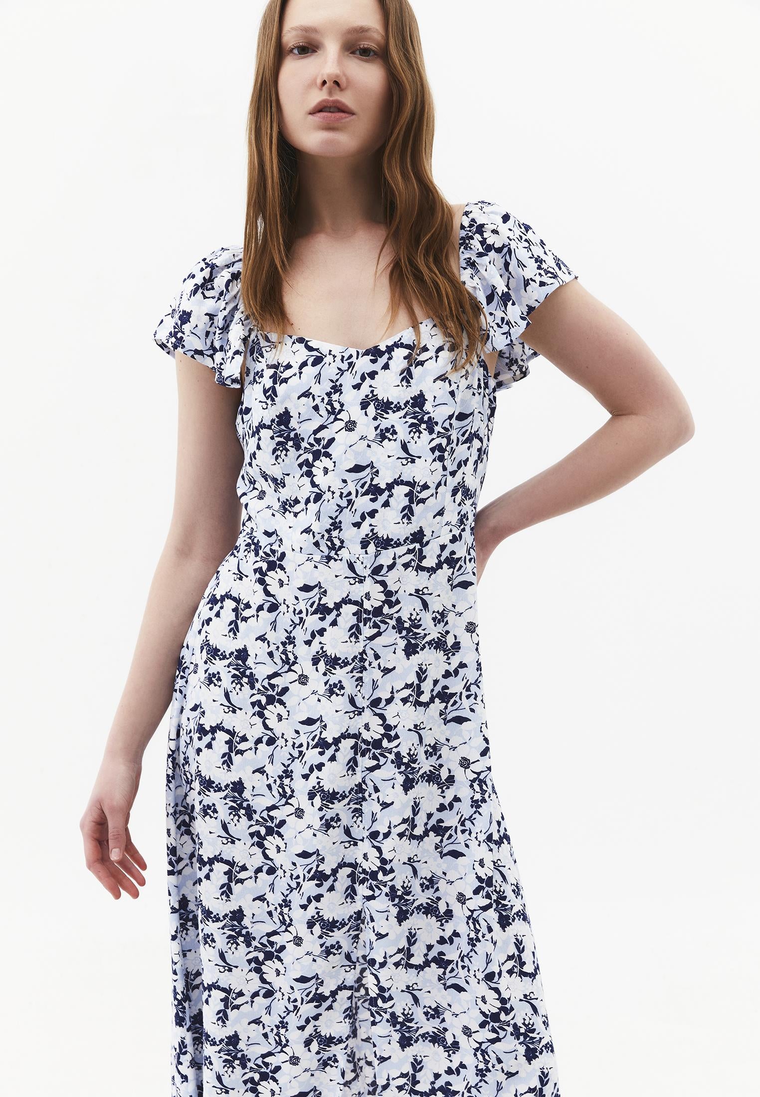 Sweetheart Neck Printed Dress With Slit Detail - FLORAL COMB