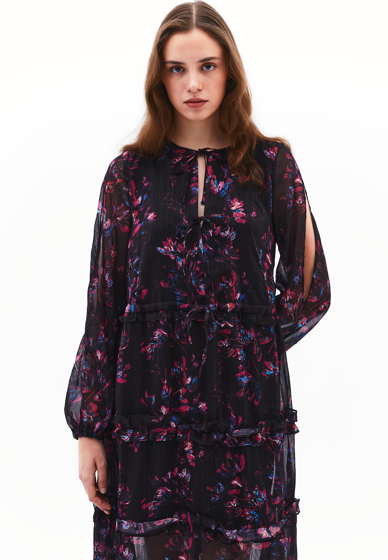 Long Dress With Slit And Tie - FLORAL COMB