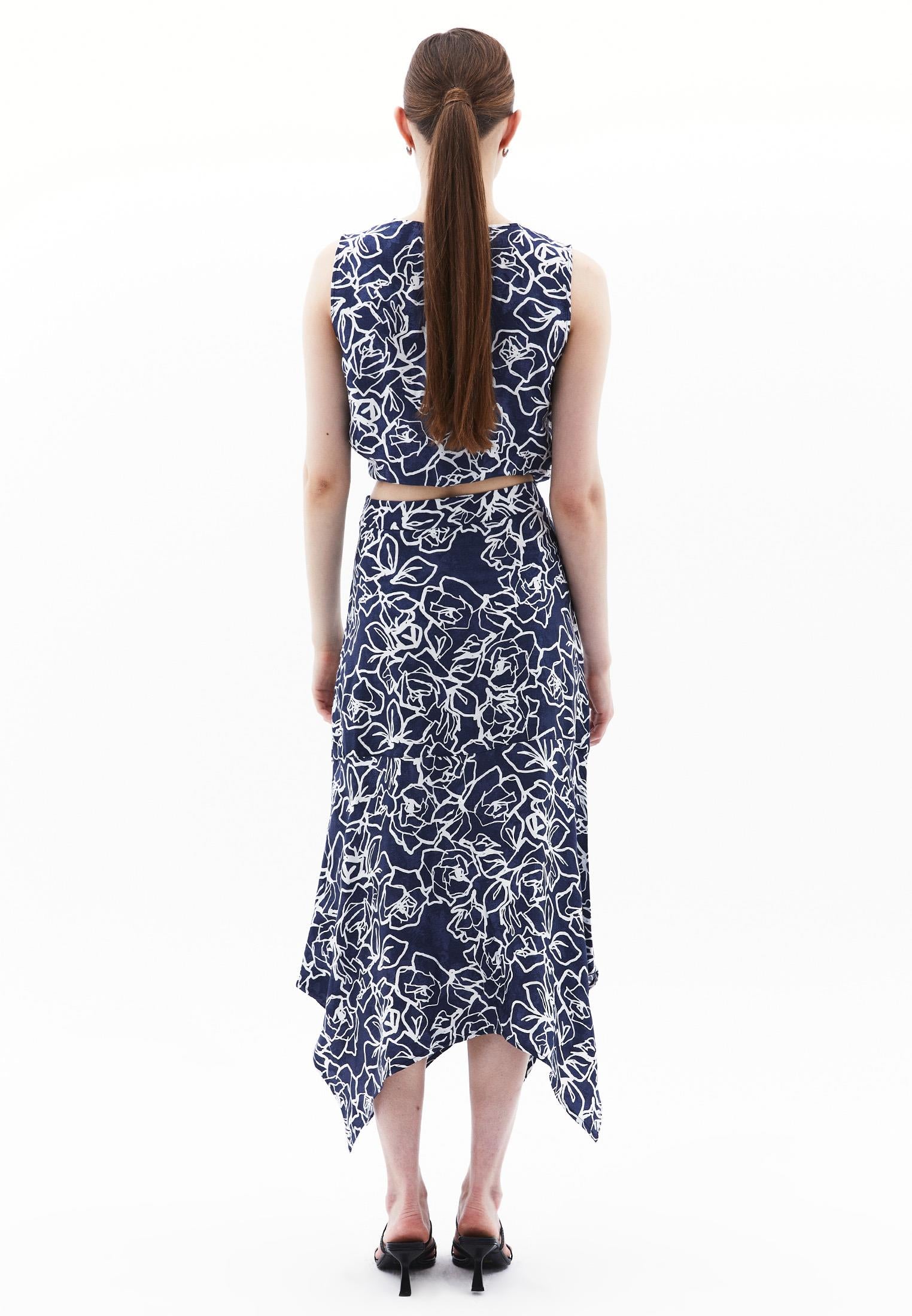 Asymmetric Jacquard Skirt - FLORAL COMB
