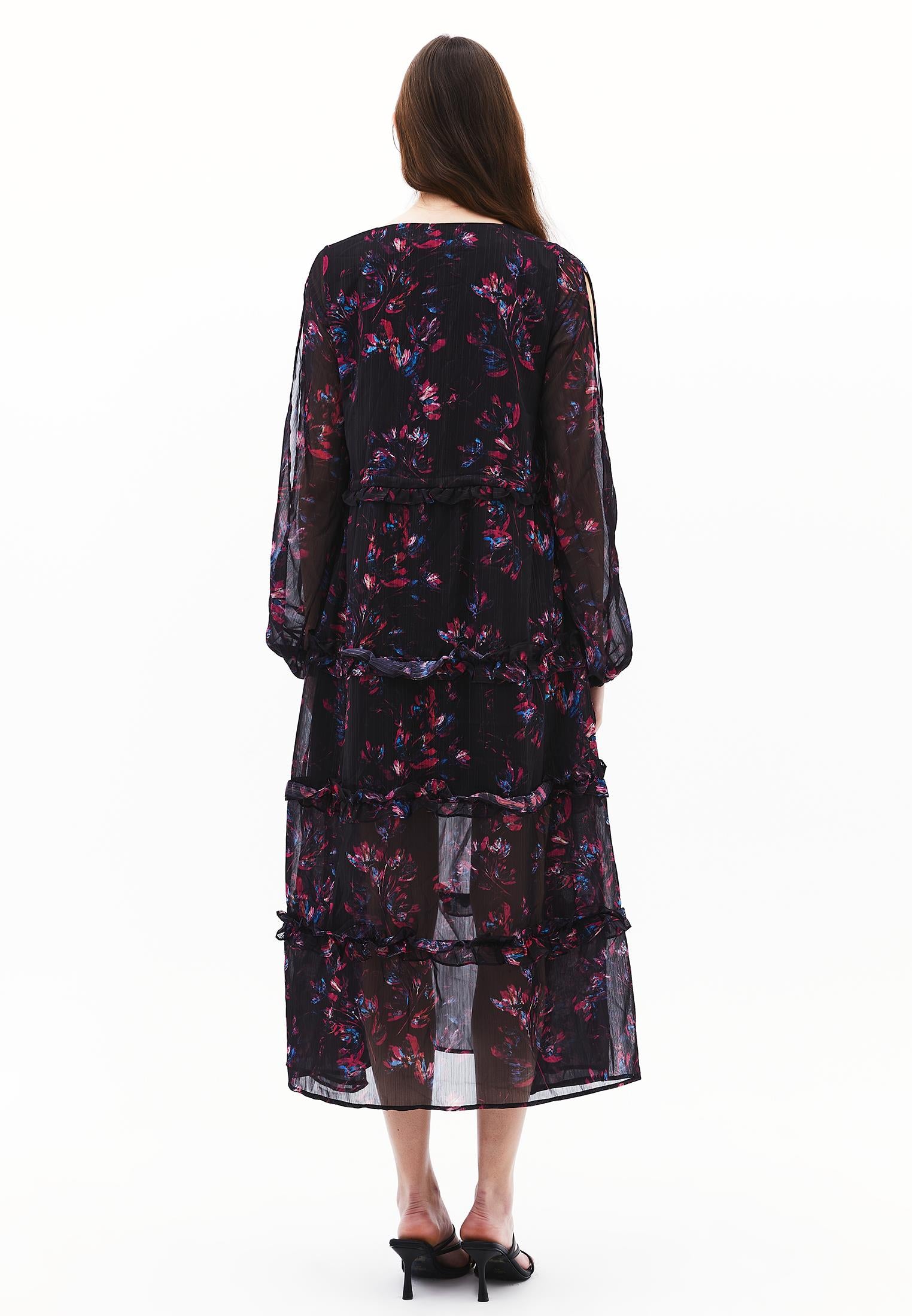 Long Dress With Slit And Tie - FLORAL COMB