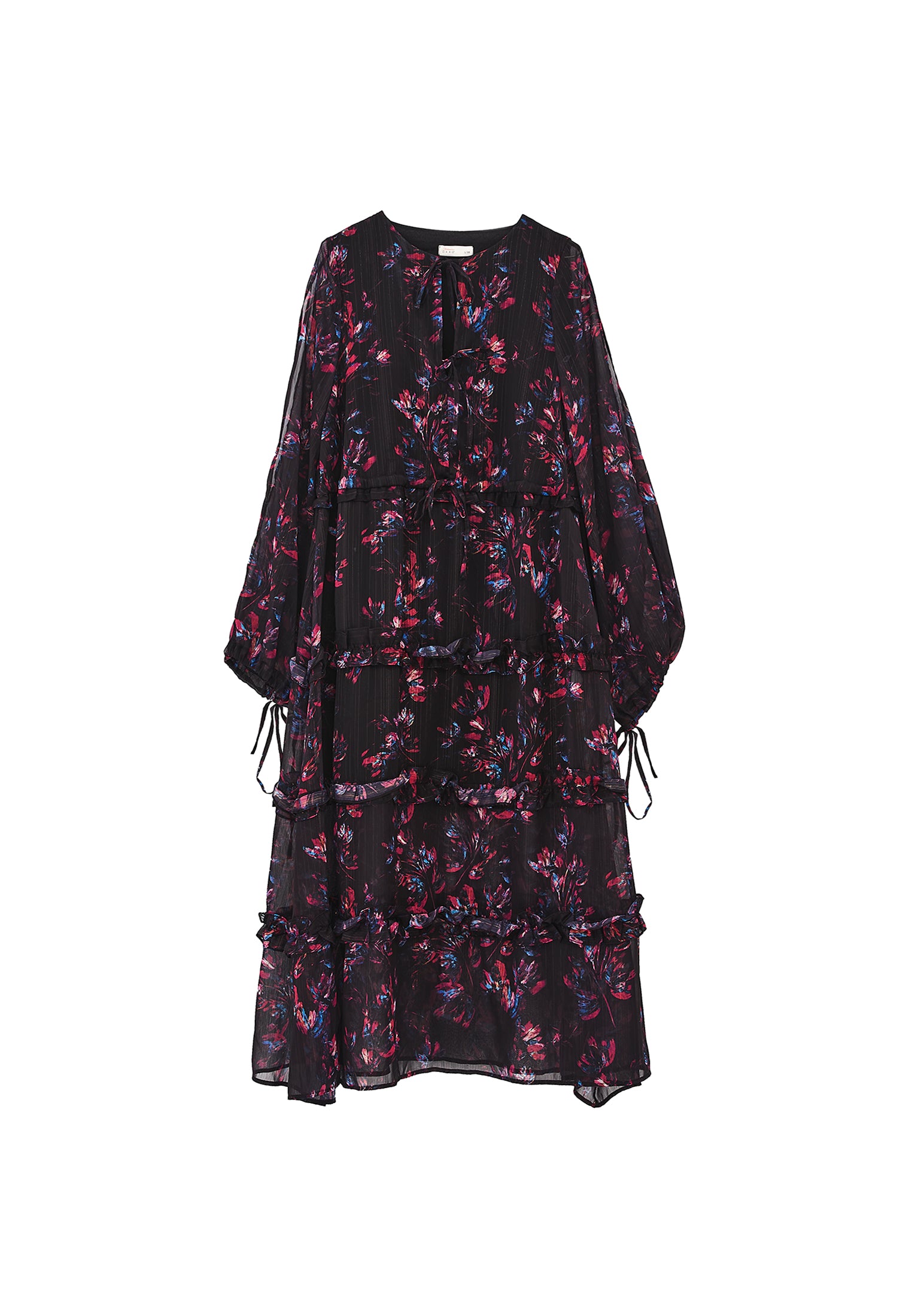 Long Dress With Slit And Tie - FLORAL COMB