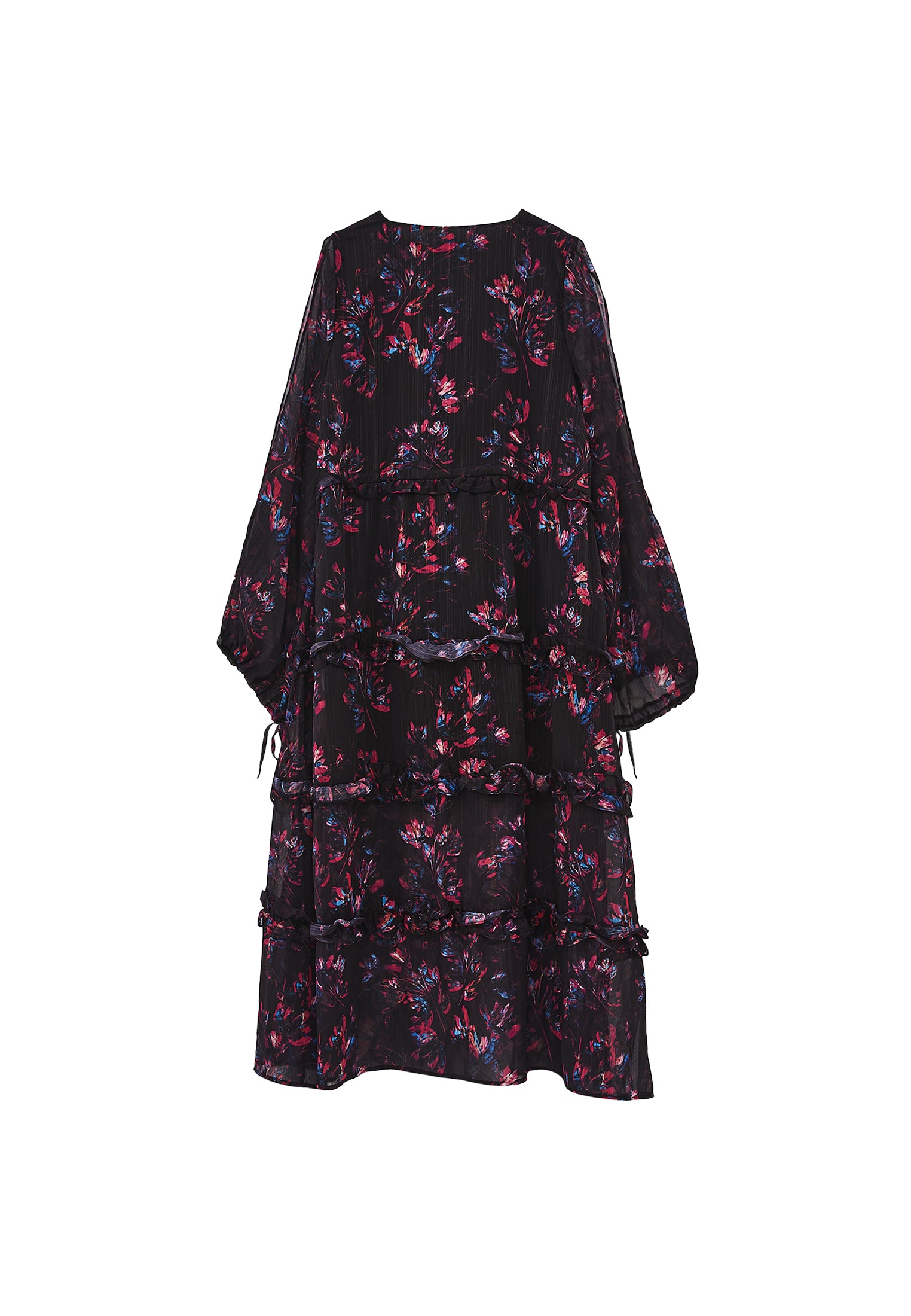 Long Dress With Slit And Tie - FLORAL COMB