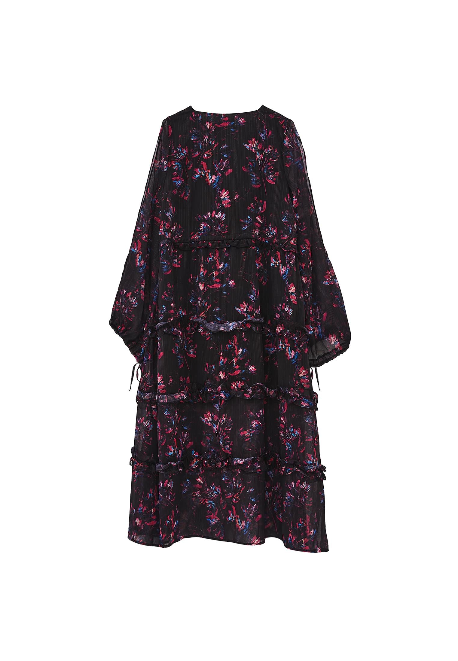 Long Dress With Slit And Tie - FLORAL COMB