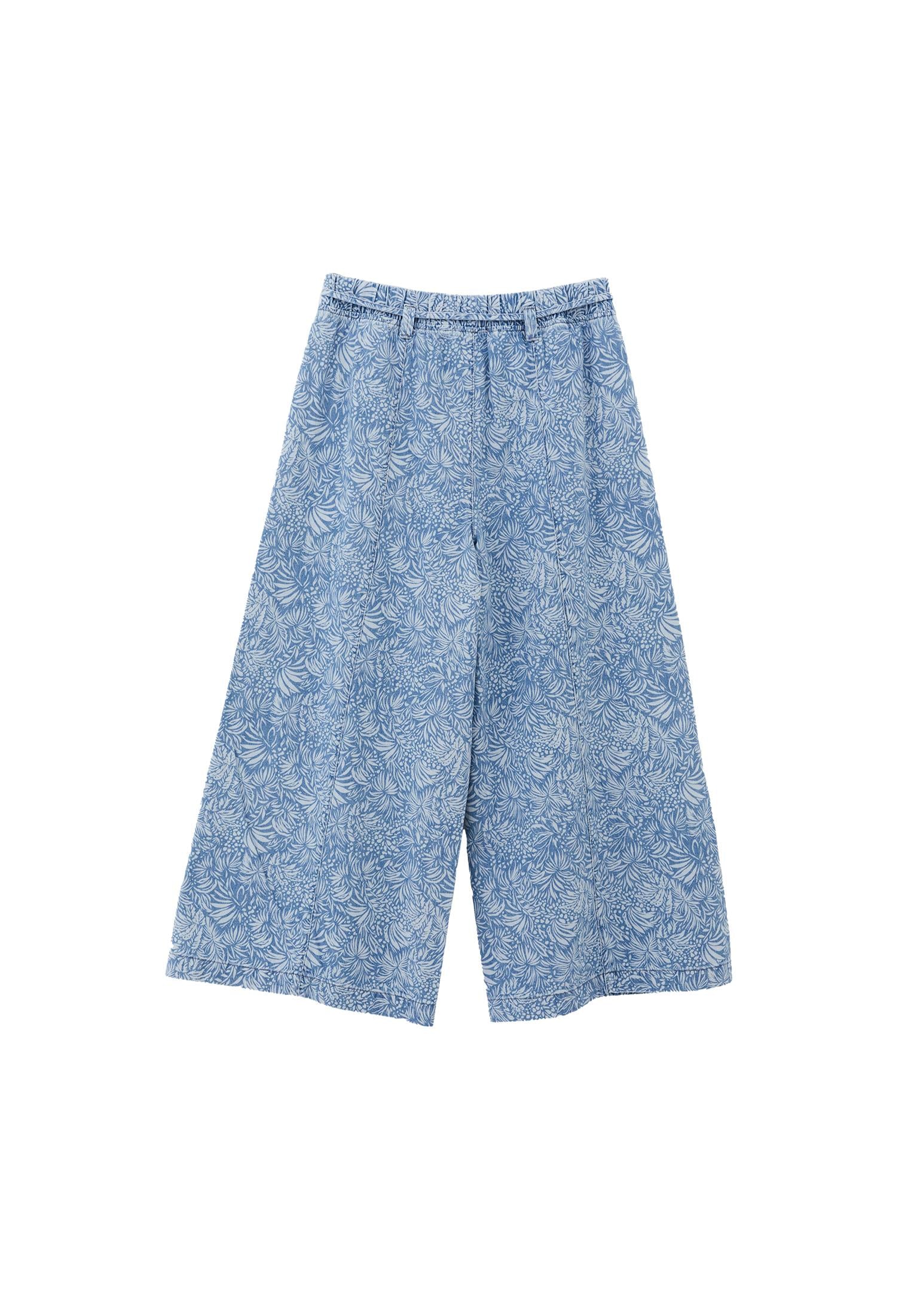 High Waist Culotte Denim Pants - FLORAL DENIM