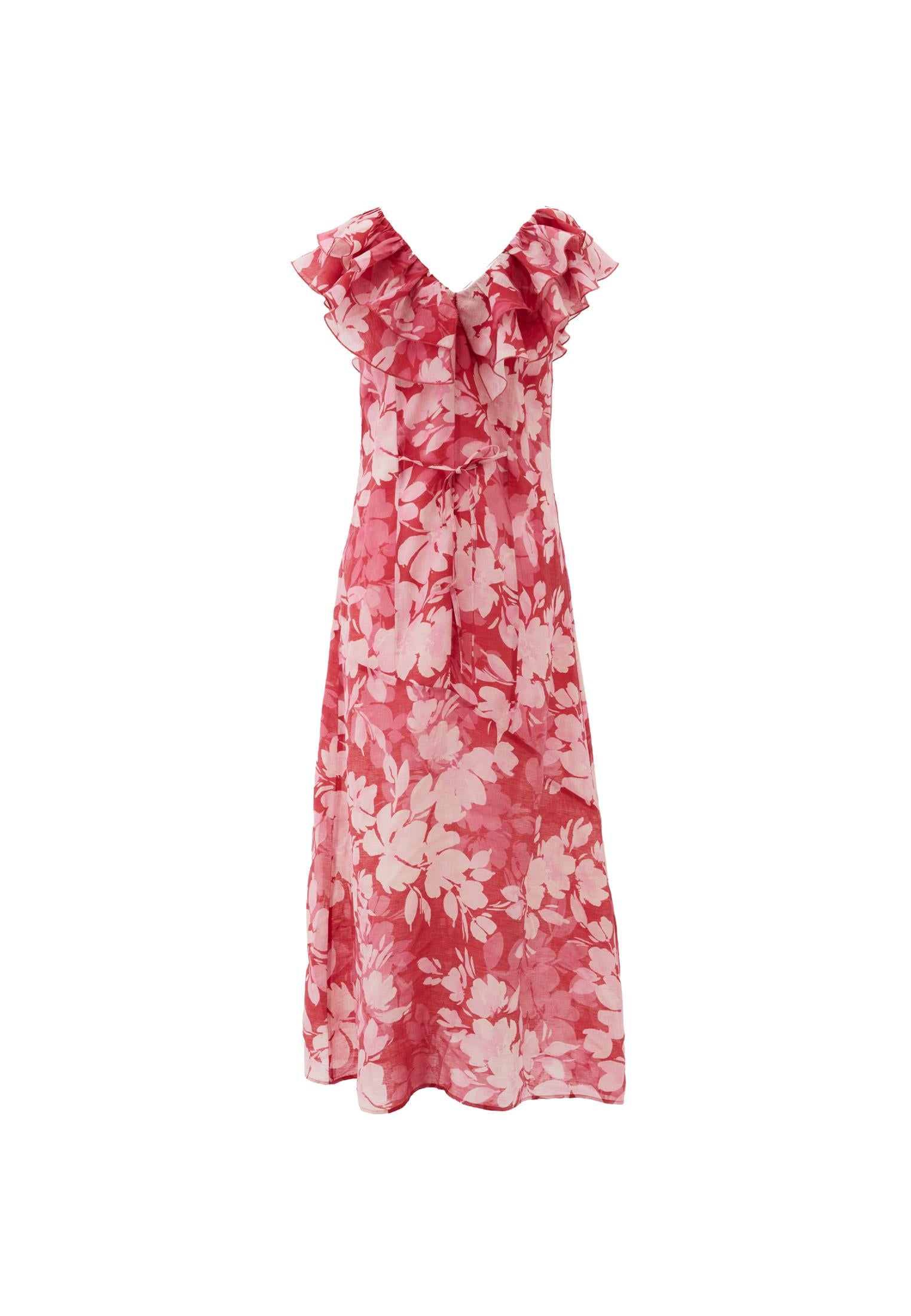Maxi Dress With Ruffle And Slit Details - FLORAL PRINT