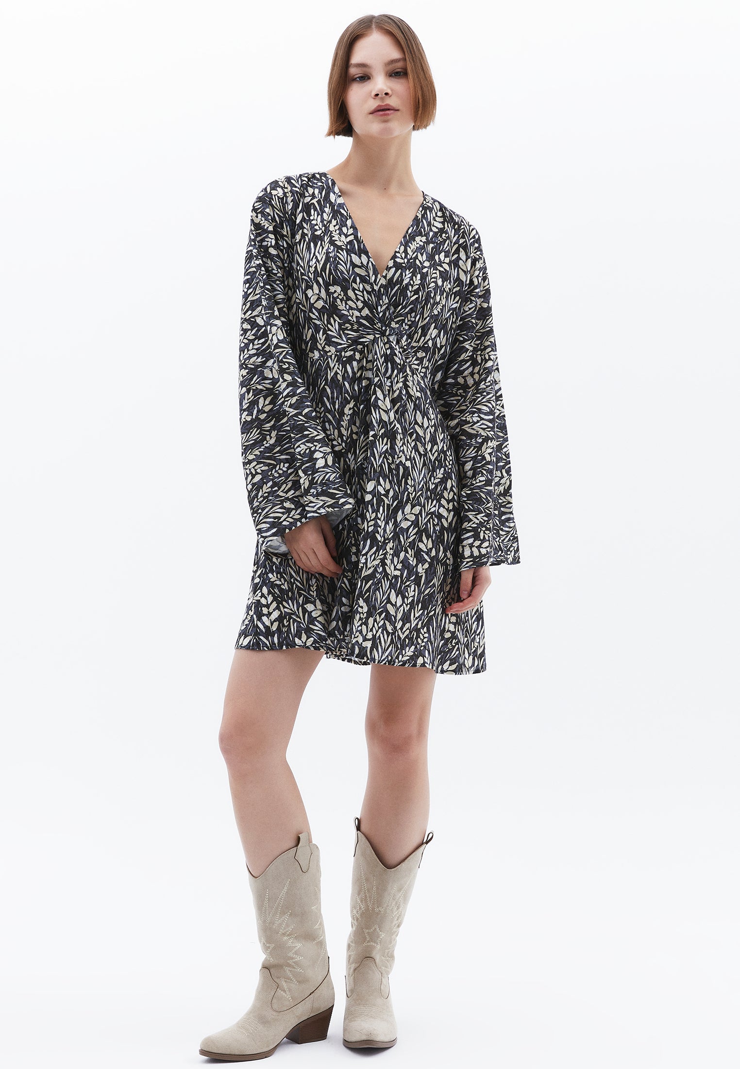 A-Line Kimono Sleeve Dress - FLORAL PRINT