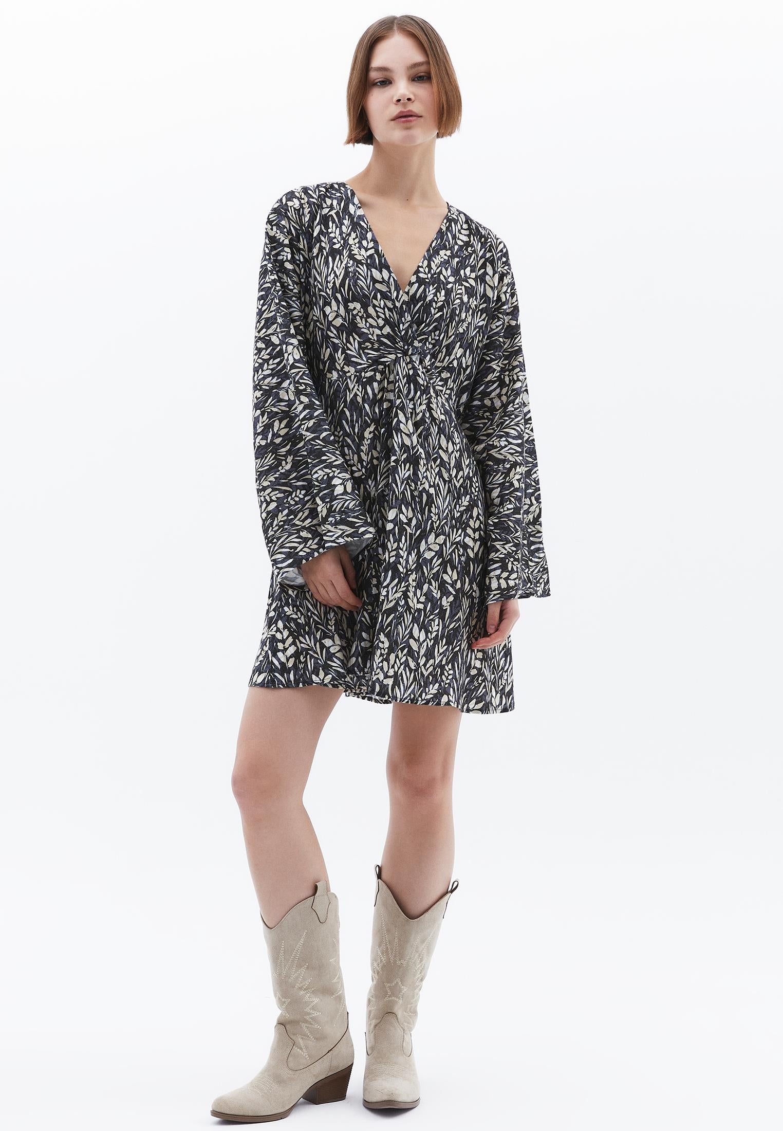 A-Line Kimono Sleeve Dress - FLORAL PRINT