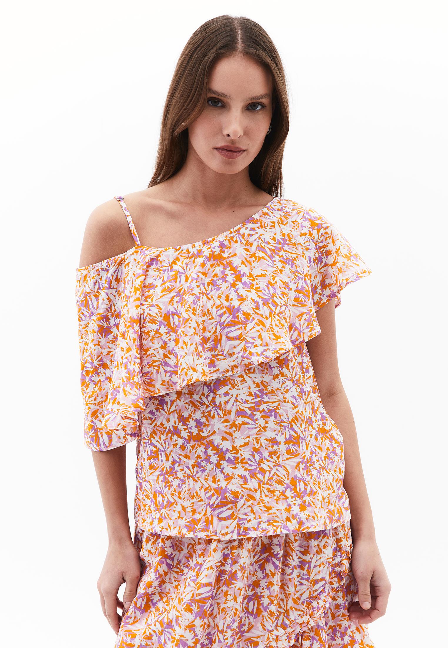 Low Shoulder Sleeveless Ruffle Detailed Blouse - FLORAL PRINT