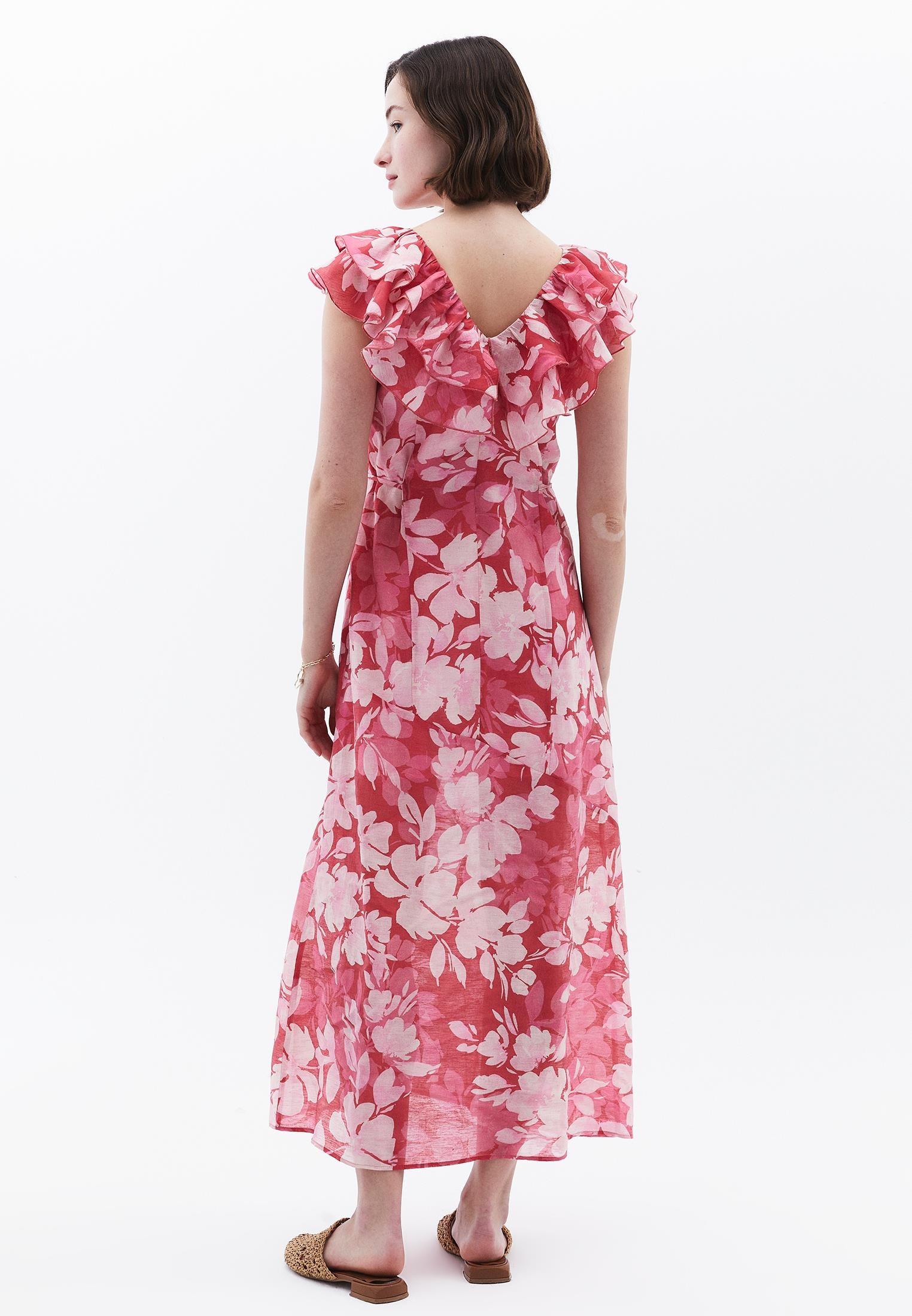 Maxi Dress With Ruffle And Slit Details - FLORAL PRINT