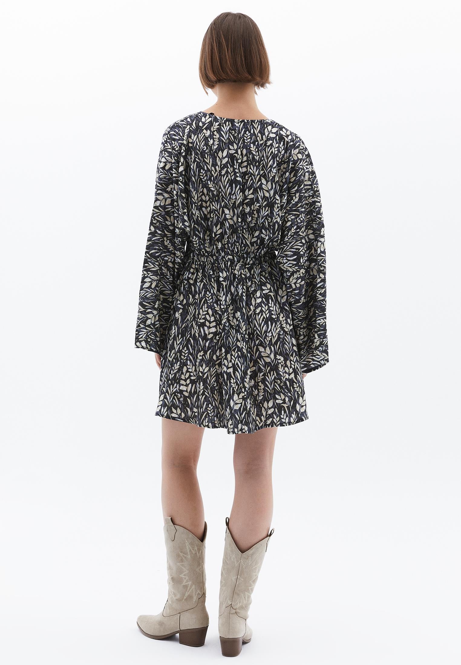 A-Line Kimono Sleeve Dress - FLORAL PRINT