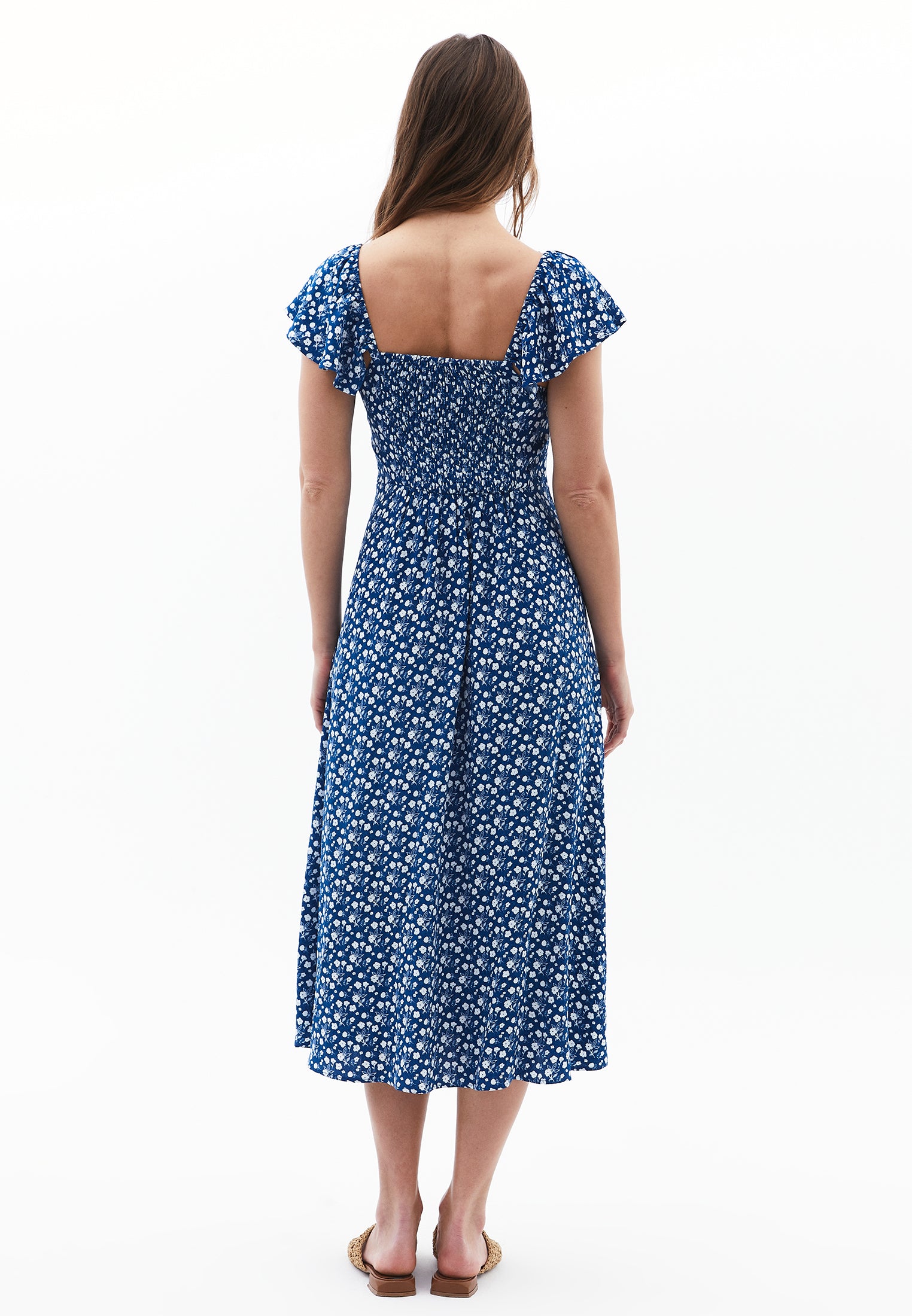 Midi Dress With Slit Detail And Sweetheart Neckline - FLORAL PRINT