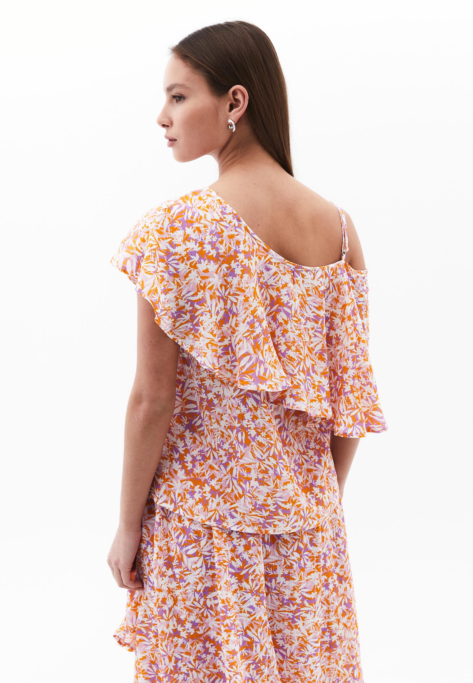 Low Shoulder Sleeveless Ruffle Detailed Blouse - FLORAL PRINT