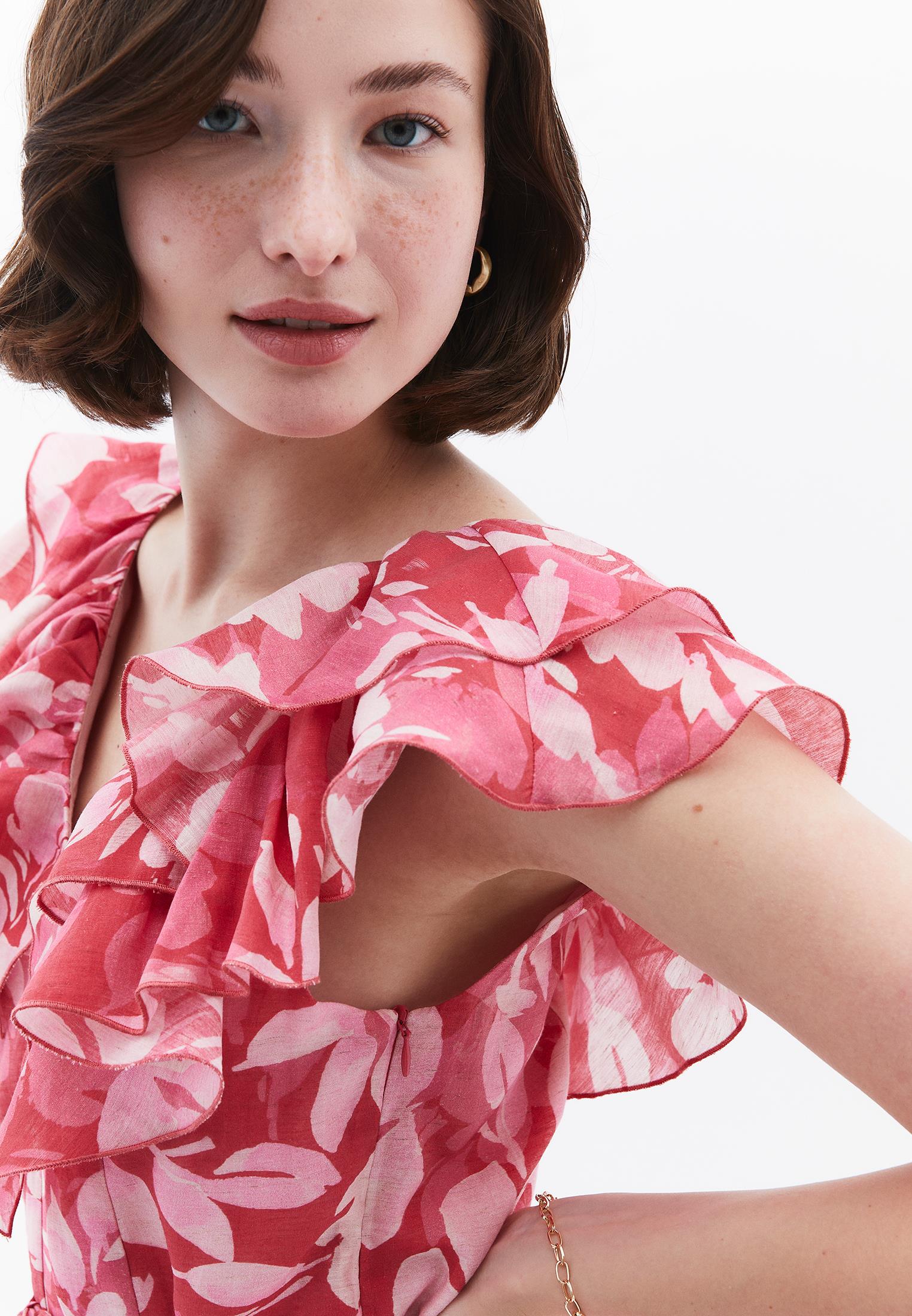 Long Dress With Wide Neck And Smocked Detail - FLORAL PRINT