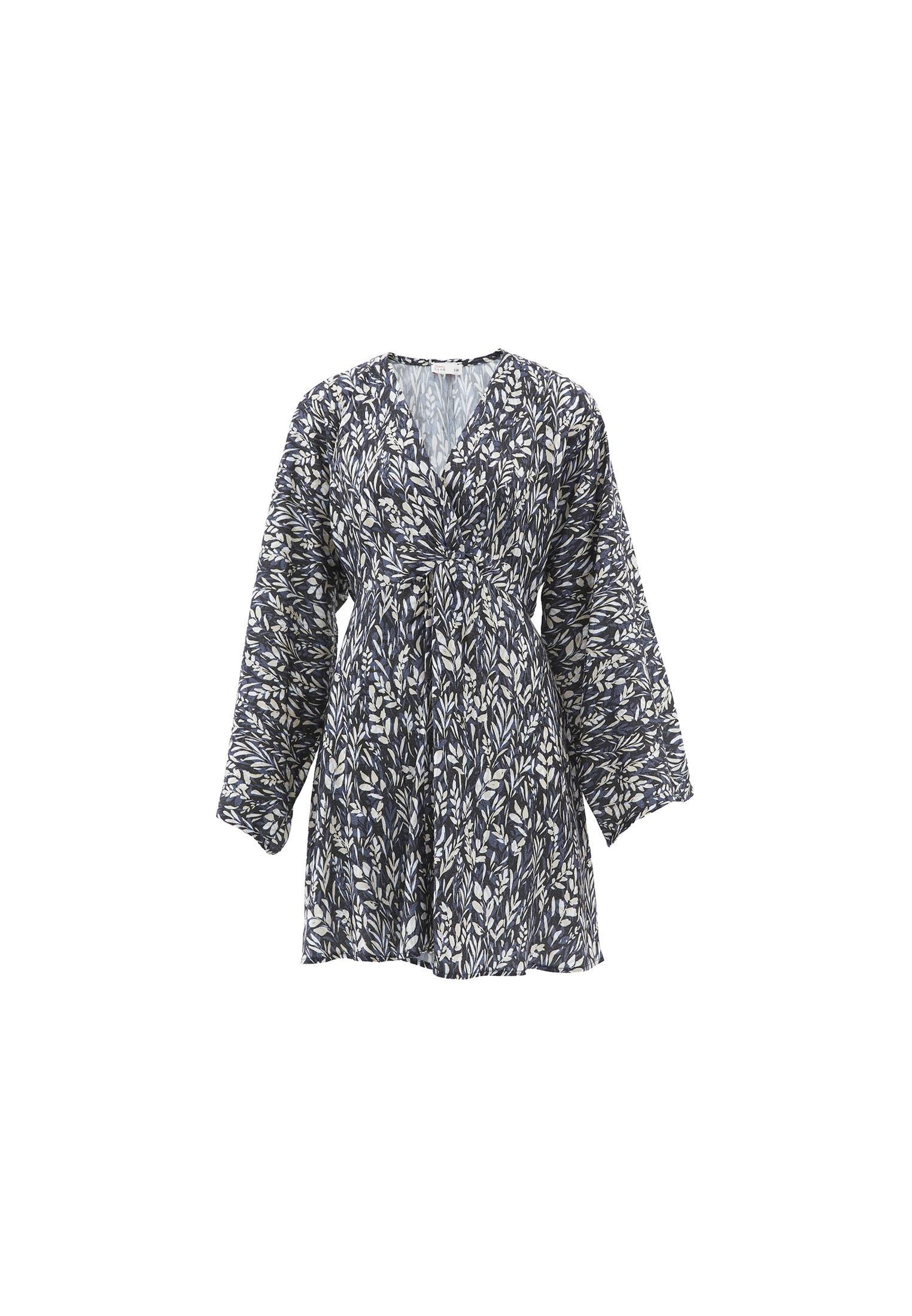 A-Line Kimono Sleeve Dress - FLORAL PRINT